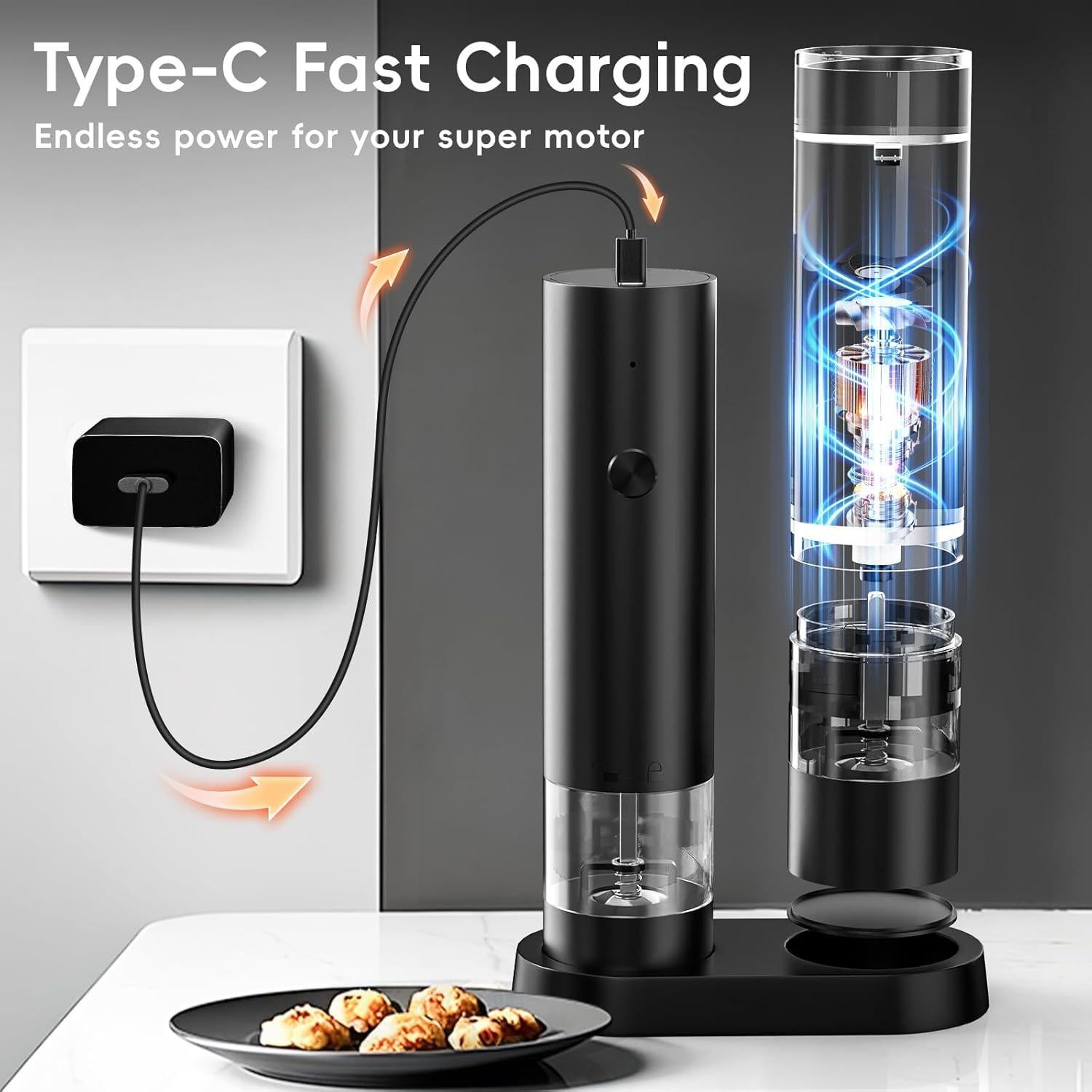 Juego de Molinillos Eléctricos de Sal y Pimienta 500mAh Negro