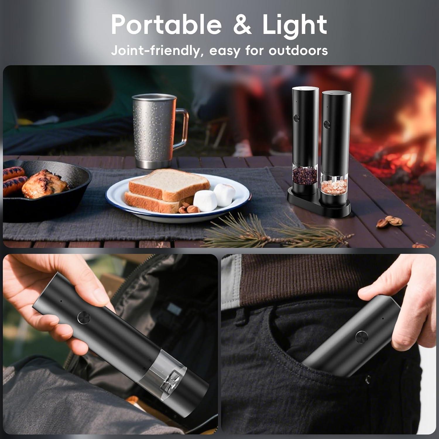 Juego de Molinillos Eléctricos de Sal y Pimienta 500mAh Negro