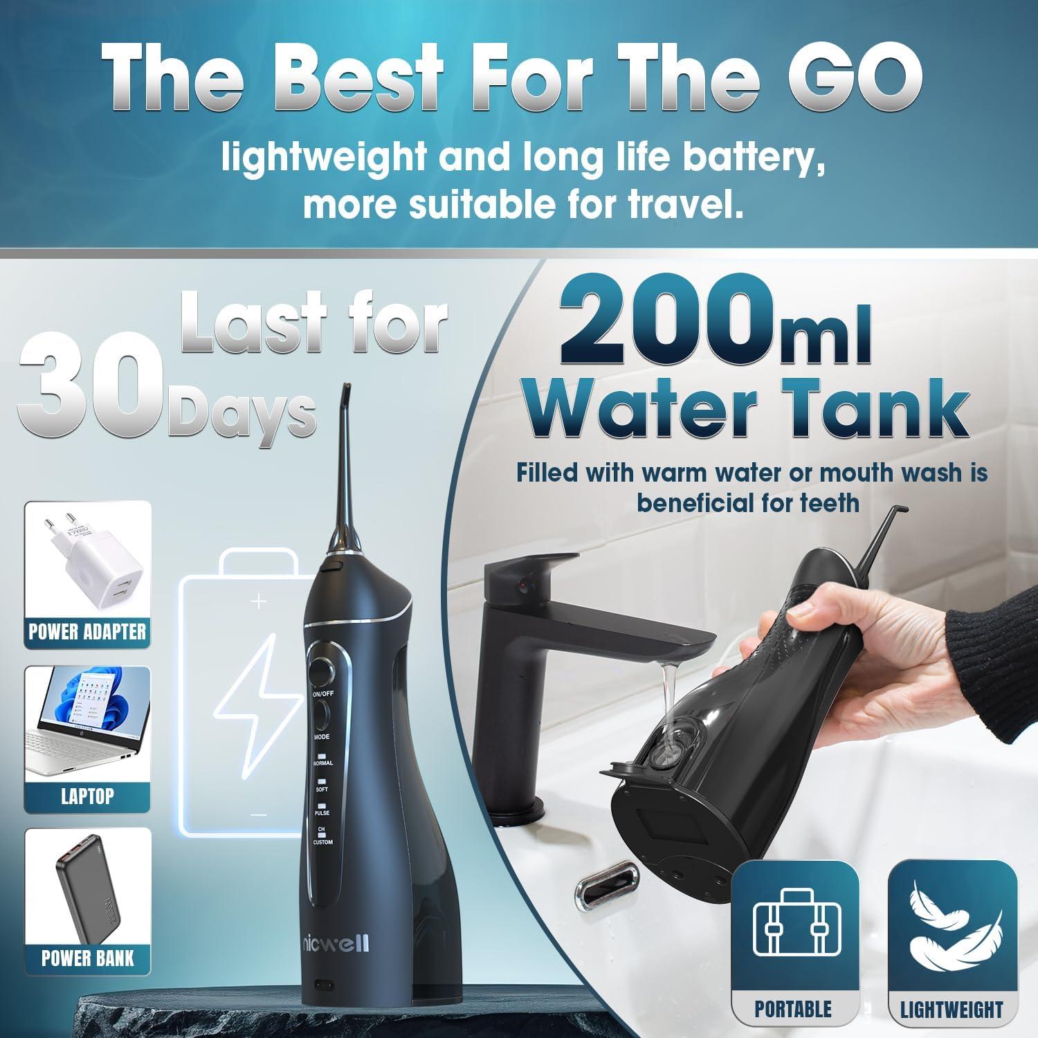 Irrigador Dental Inalámbrico Nicwell F5025 4 Modos IPX7 200ml