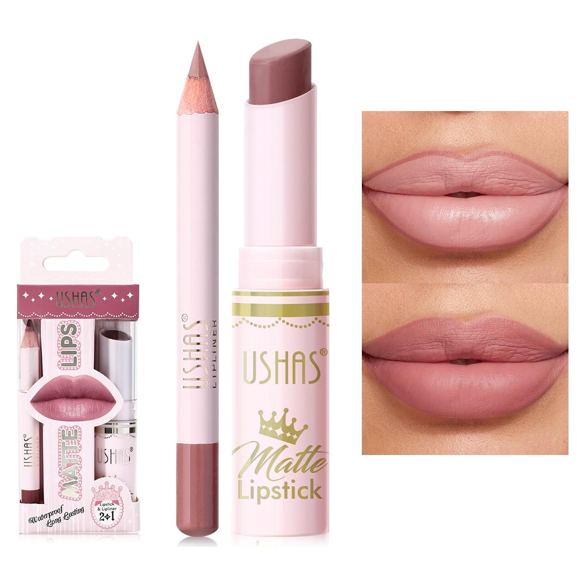 Conjunto Labial y Delineador USHAS 2 en 1 Mate S9 1 Cuenta