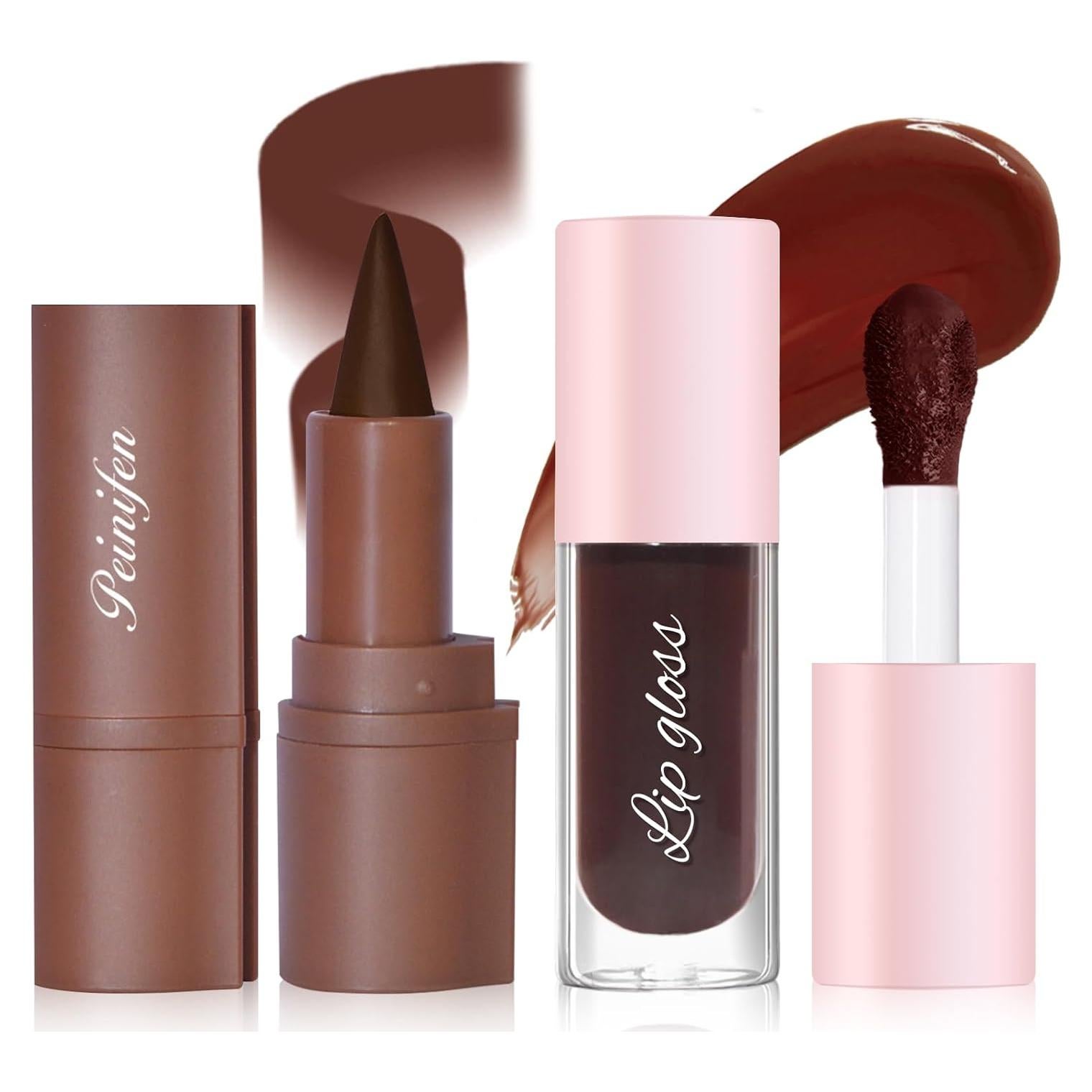 Juego de Labios Nude Marrón - Lápiz y Brillo Labial