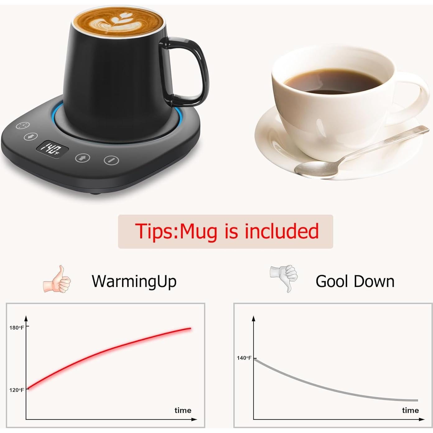 Calentador de Café HYRIXDIRECT con Taza y Cuchara 7 Temperaturas