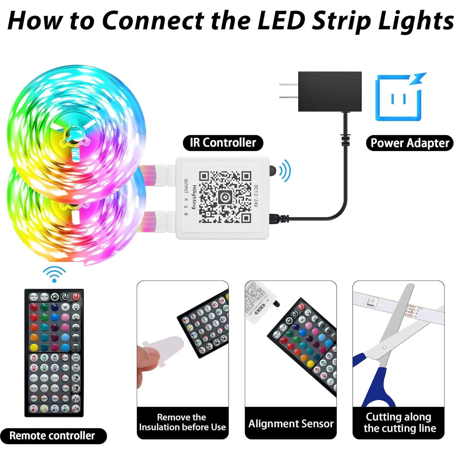 Tira de luces LED RGB 150ft Ledagic con control remoto