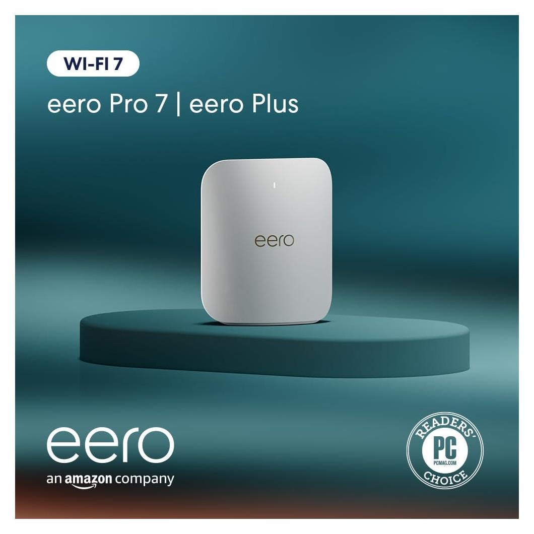 Amazon eero Pro 7 with 1 month free eero Plus (auto-renews) - Supports internet plans up to 5 Gbps, Coverage up to 2,000 sq. ft., Connect 200+ devices, 1-pack