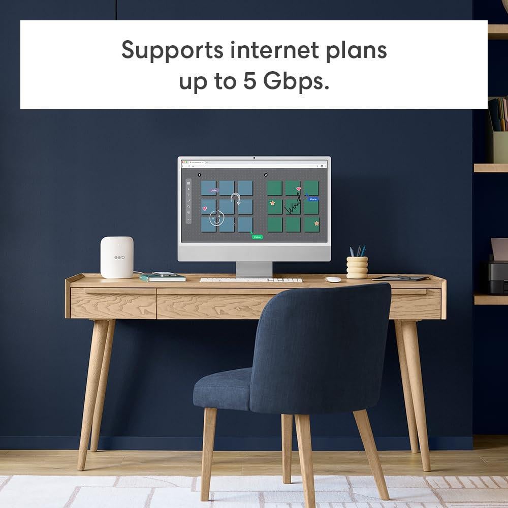 Amazon eero Pro 7 with 1 month free eero Plus (auto-renews) - Supports internet plans up to 5 Gbps, Coverage up to 2,000 sq. ft., Connect 200+ devices, 1-pack