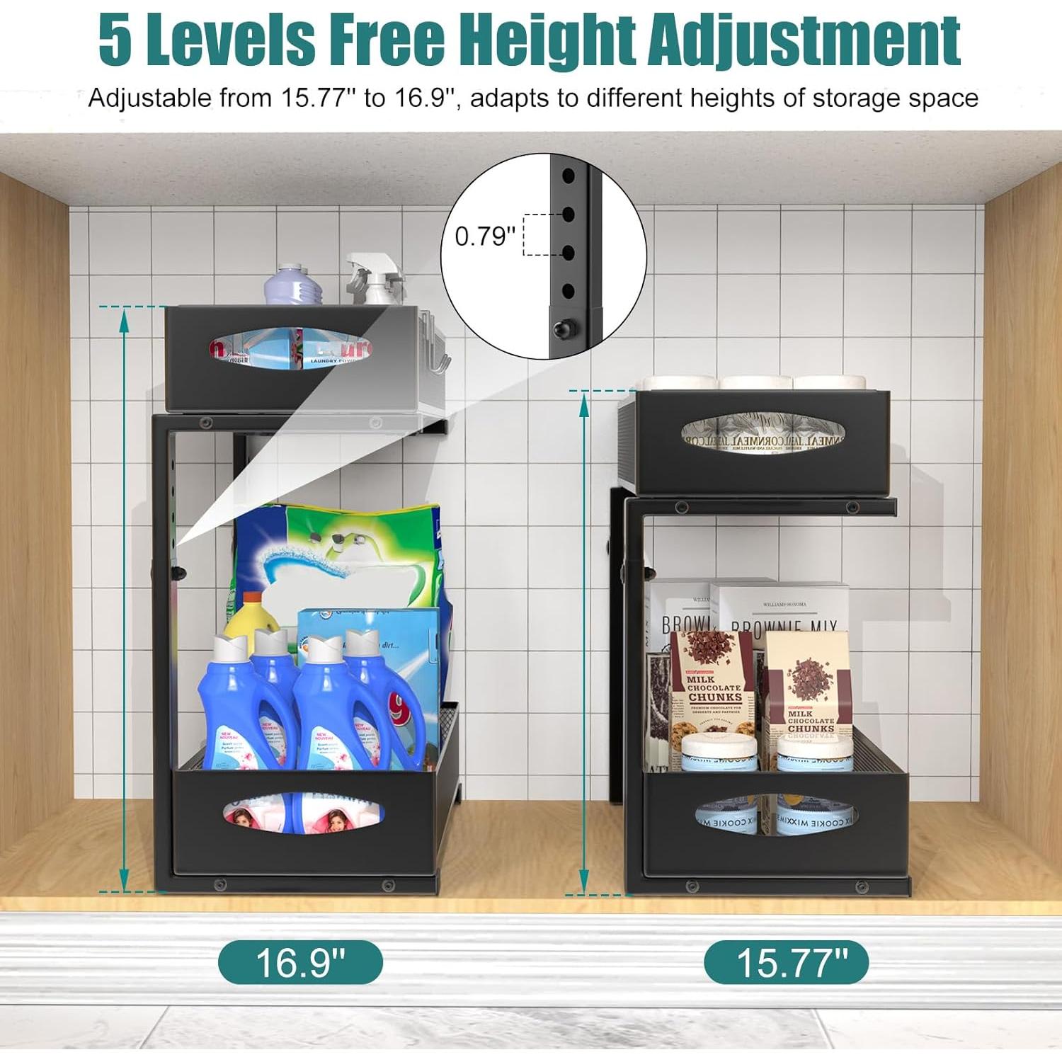 Organizador Bajo Fregadero Housolution 2 Niveles Ajustable Negro