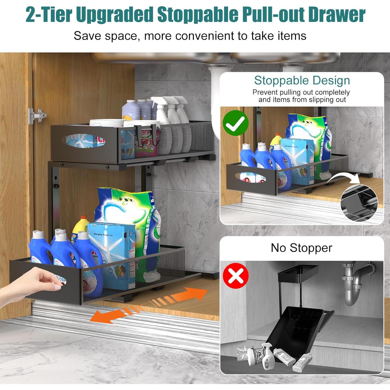 Organizador Bajo Fregadero Housolution 2 Niveles Ajustable Negro