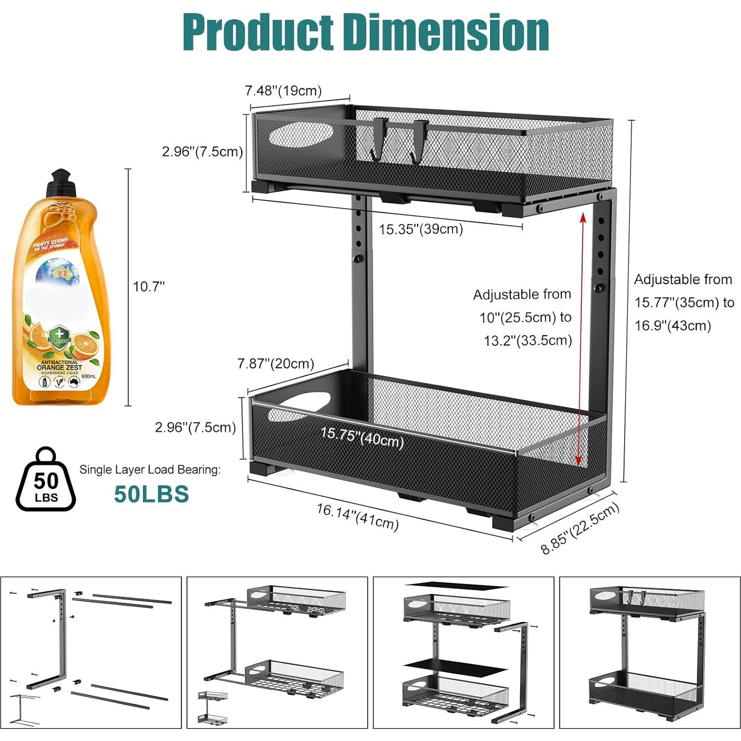 Organizador Bajo Fregadero Housolution 2 Niveles Ajustable Negro