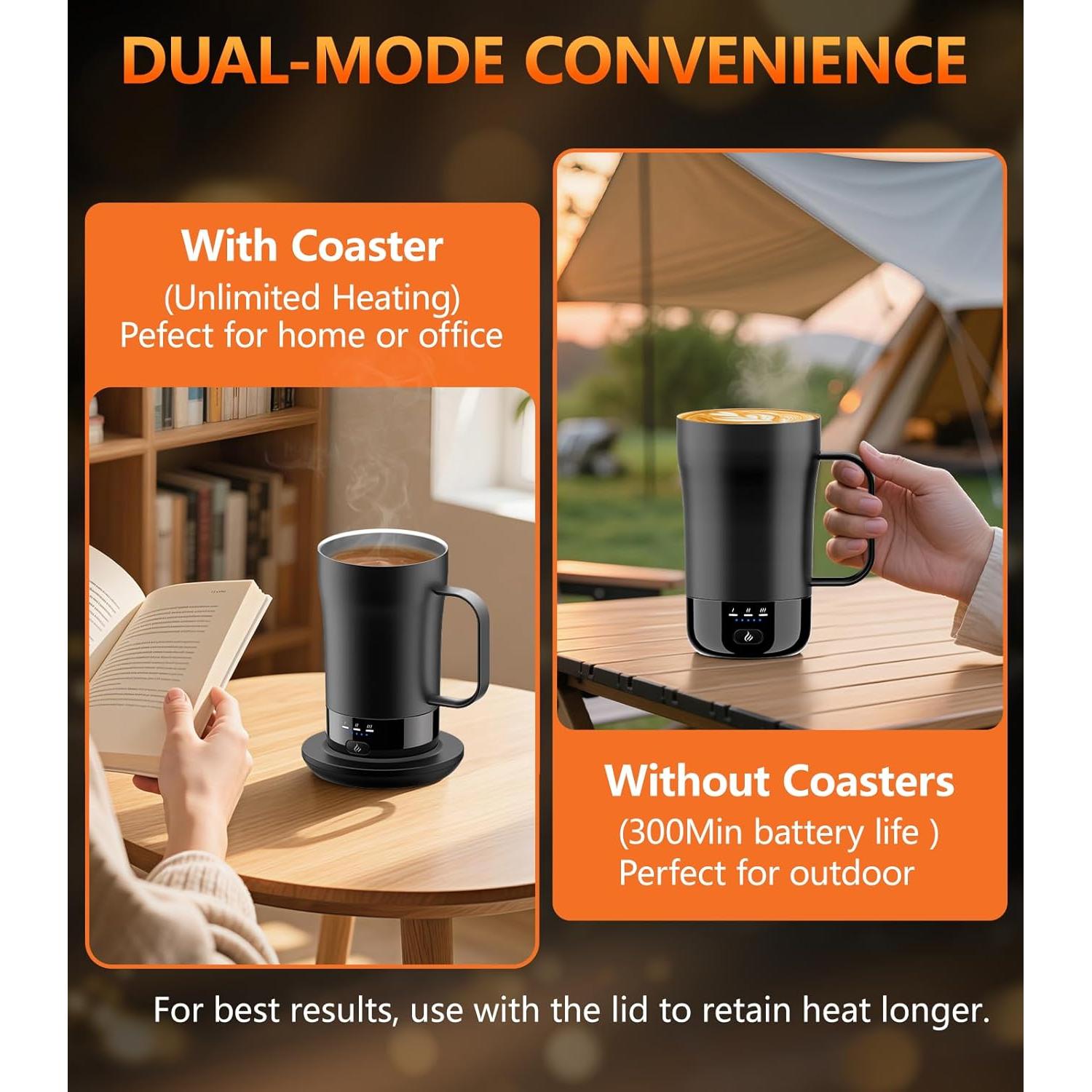 Taza de café autocalentable PUSEE F2 14oz control temperatura