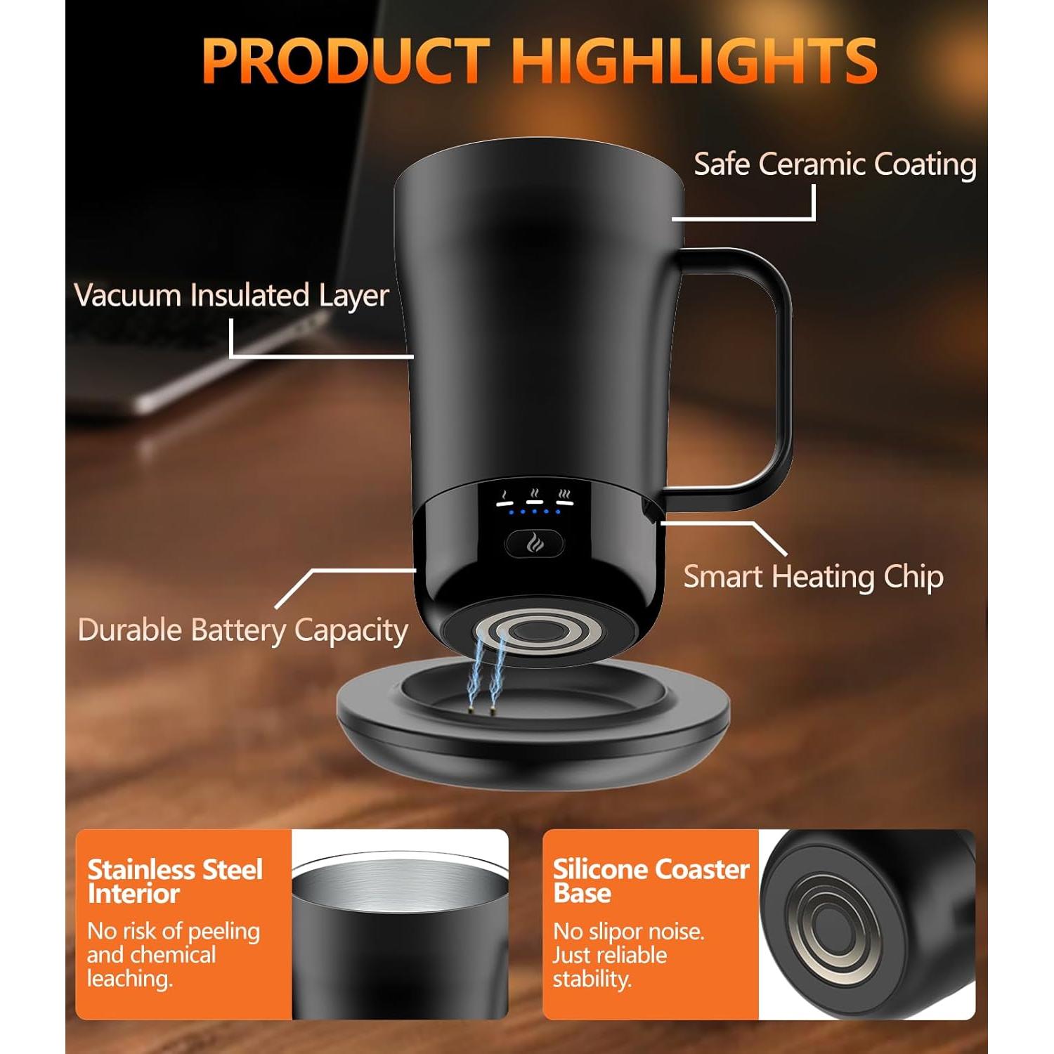 Taza de café autocalentable PUSEE F2 14oz control temperatura