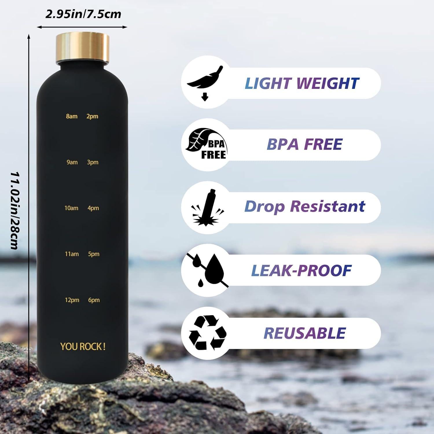 Botella de Agua Reutilizable ZAKVOP 32oz con Marcador de Tiempo