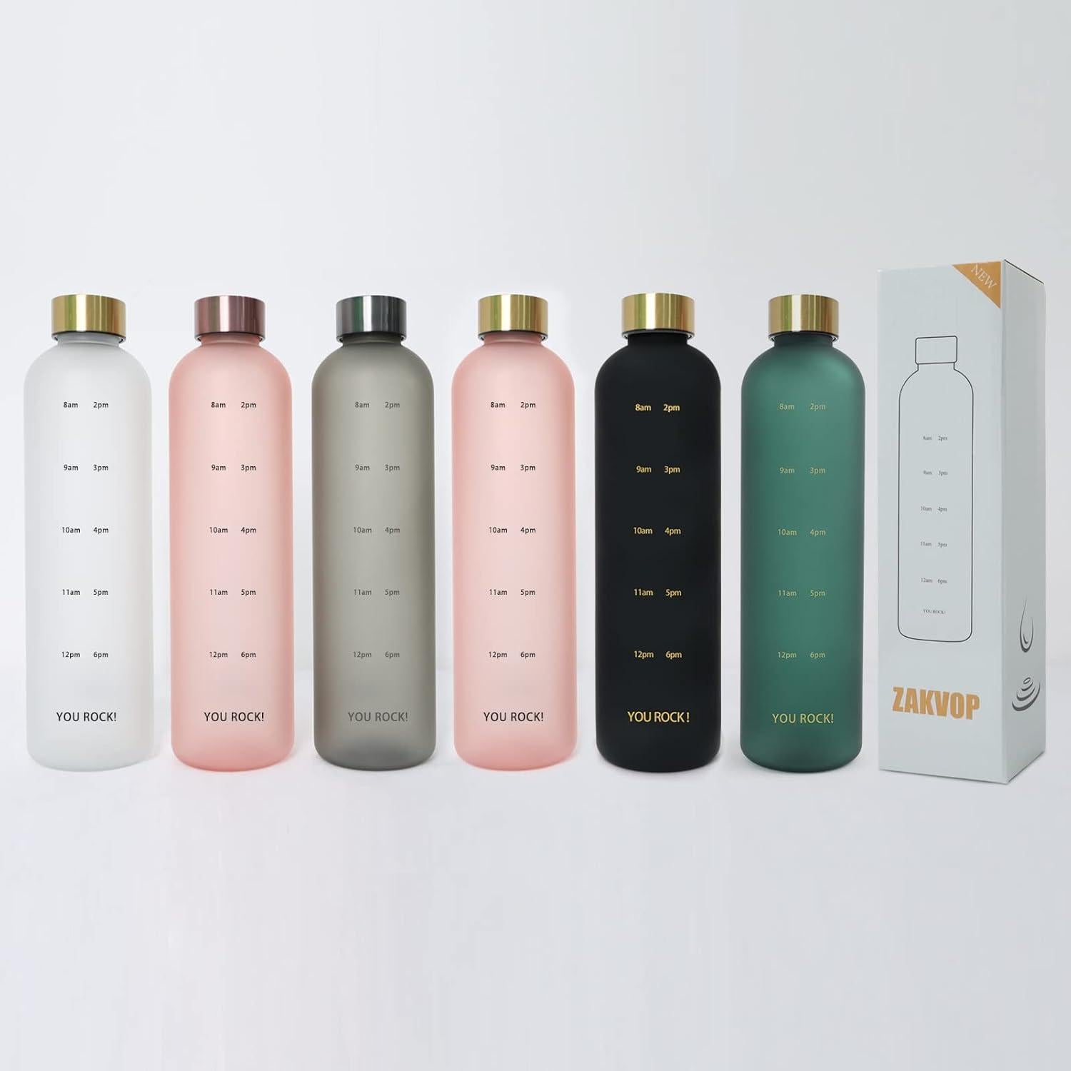 Botella de Agua Reutilizable ZAKVOP 32oz con Marcador de Tiempo