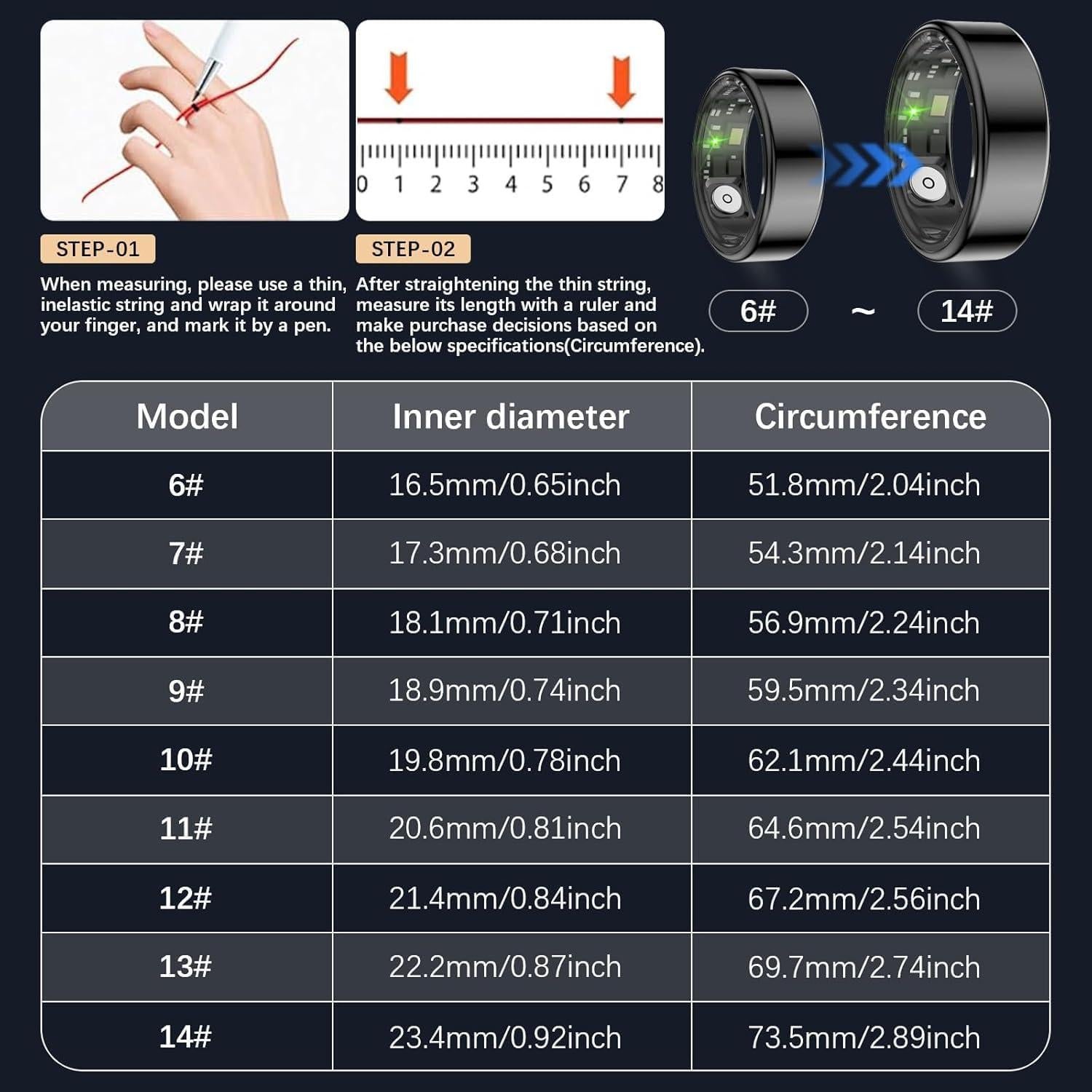 Anillo Inteligente KNGAD de Salud y Fitness Negro 6#