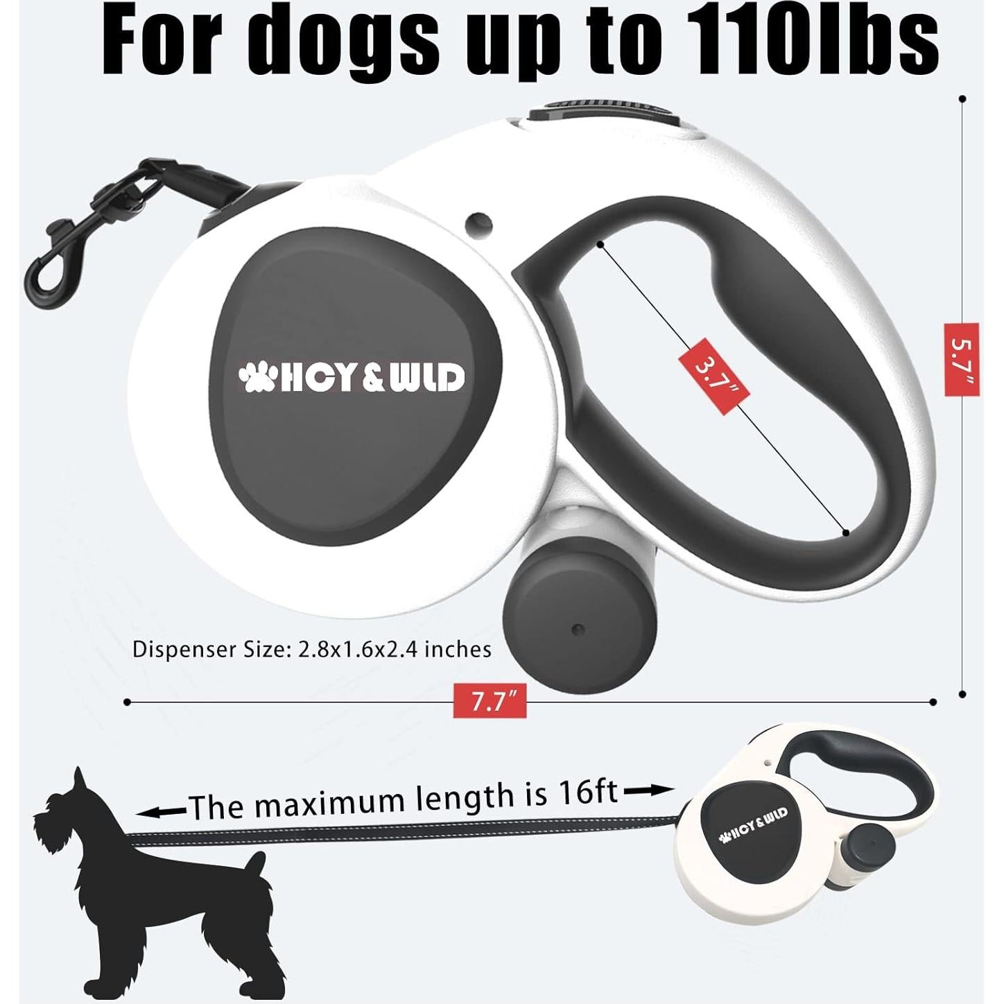 Correa Retráctil HCY&WLD 5m para Perros hasta 50kg con Dispensador