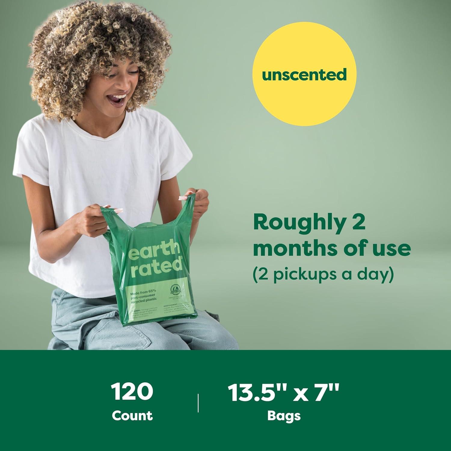 Bolsas para Excrementos de Perro Earth Rated, 120 Unidades, Extra Anchas, 100% a Prueba de Fugas