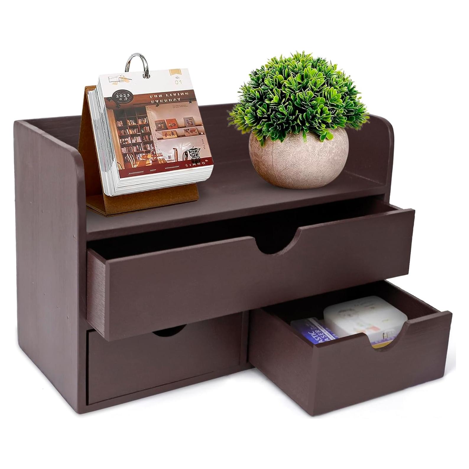 Organizador de Escritorio de Madera Besti - 3 Cajones y Estante