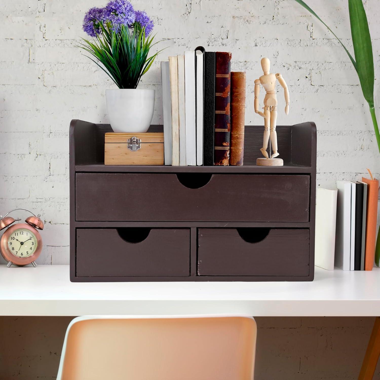 Organizador de Escritorio de Madera Besti - 3 Cajones y Estante