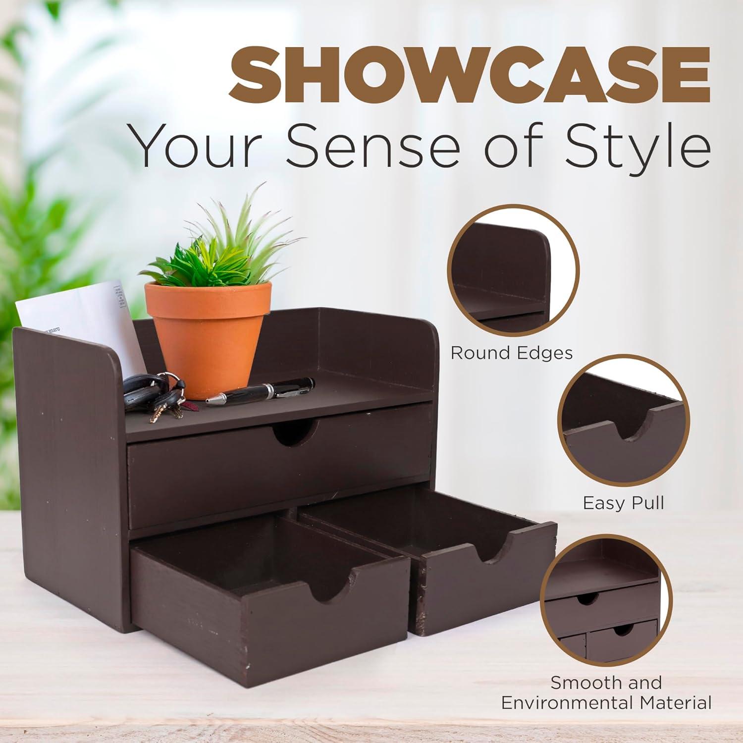 Organizador de Escritorio de Madera Besti - 3 Cajones y Estante