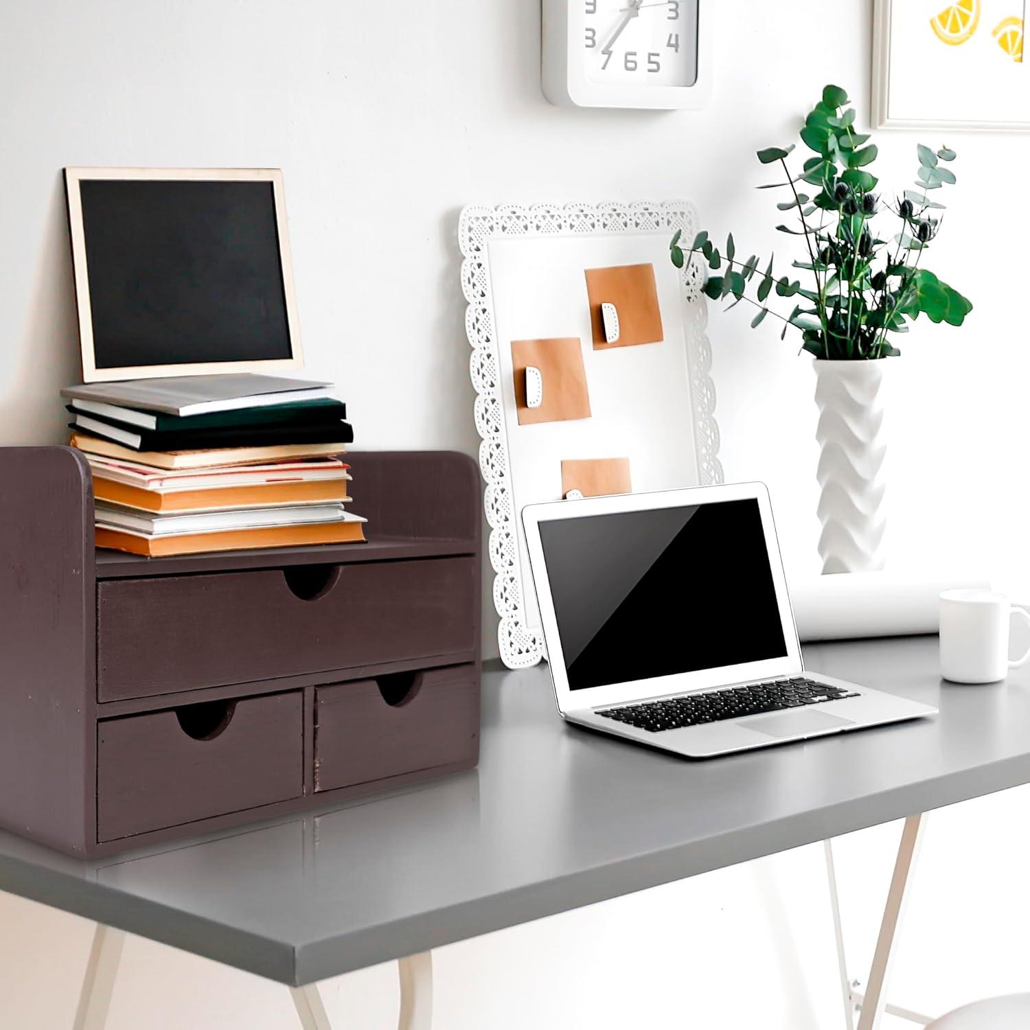 Organizador de Escritorio de Madera Besti - 3 Cajones y Estante