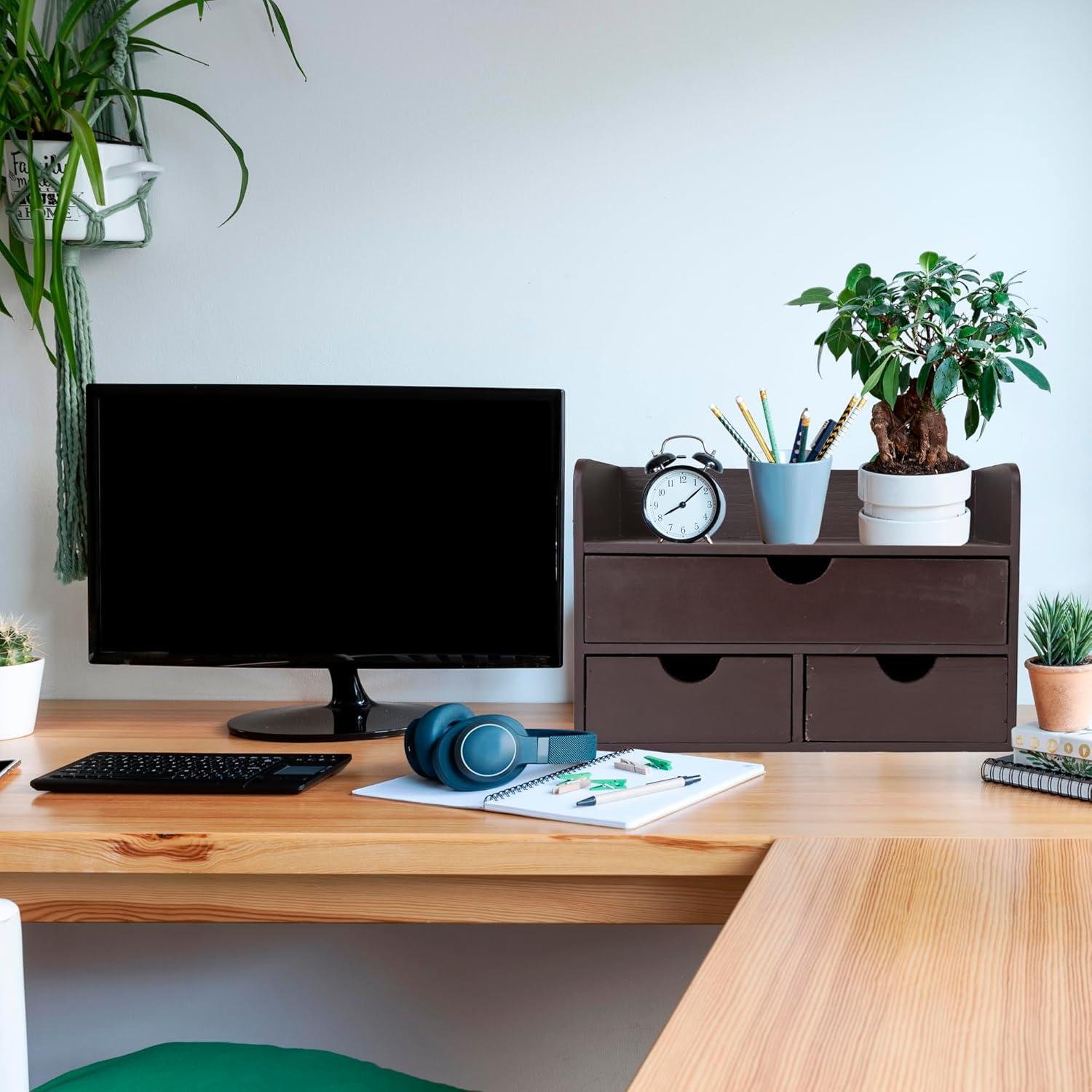 Organizador de Escritorio de Madera Besti - 3 Cajones y Estante