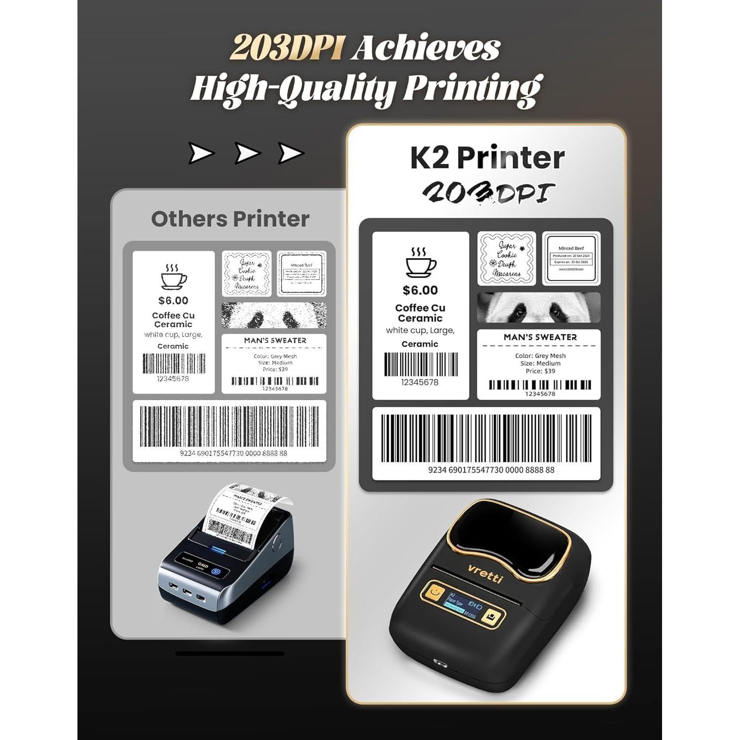 Máquina de Etiquetado Vretti K2 Bluetooth 2" para Ropa y Más