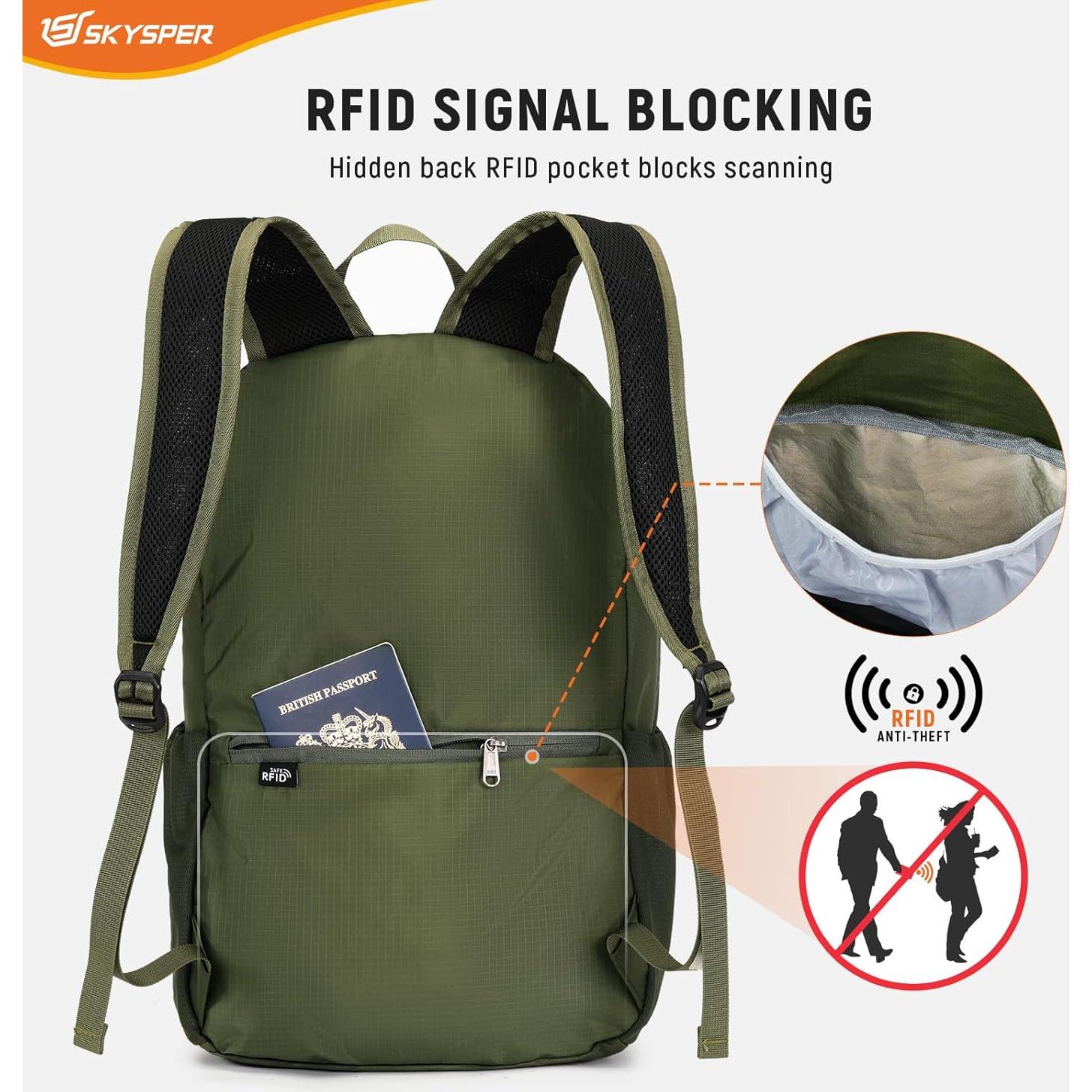 Mochila de Senderismo Plegable SKYSPER 20L Verde Militar