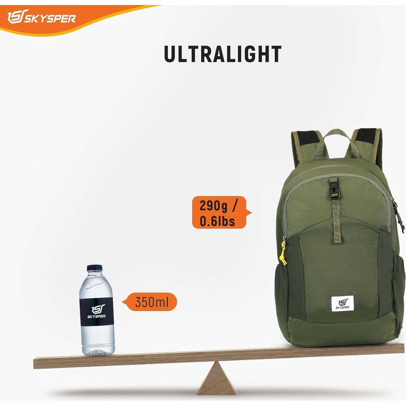 Mochila de Senderismo Plegable SKYSPER 20L Verde Militar