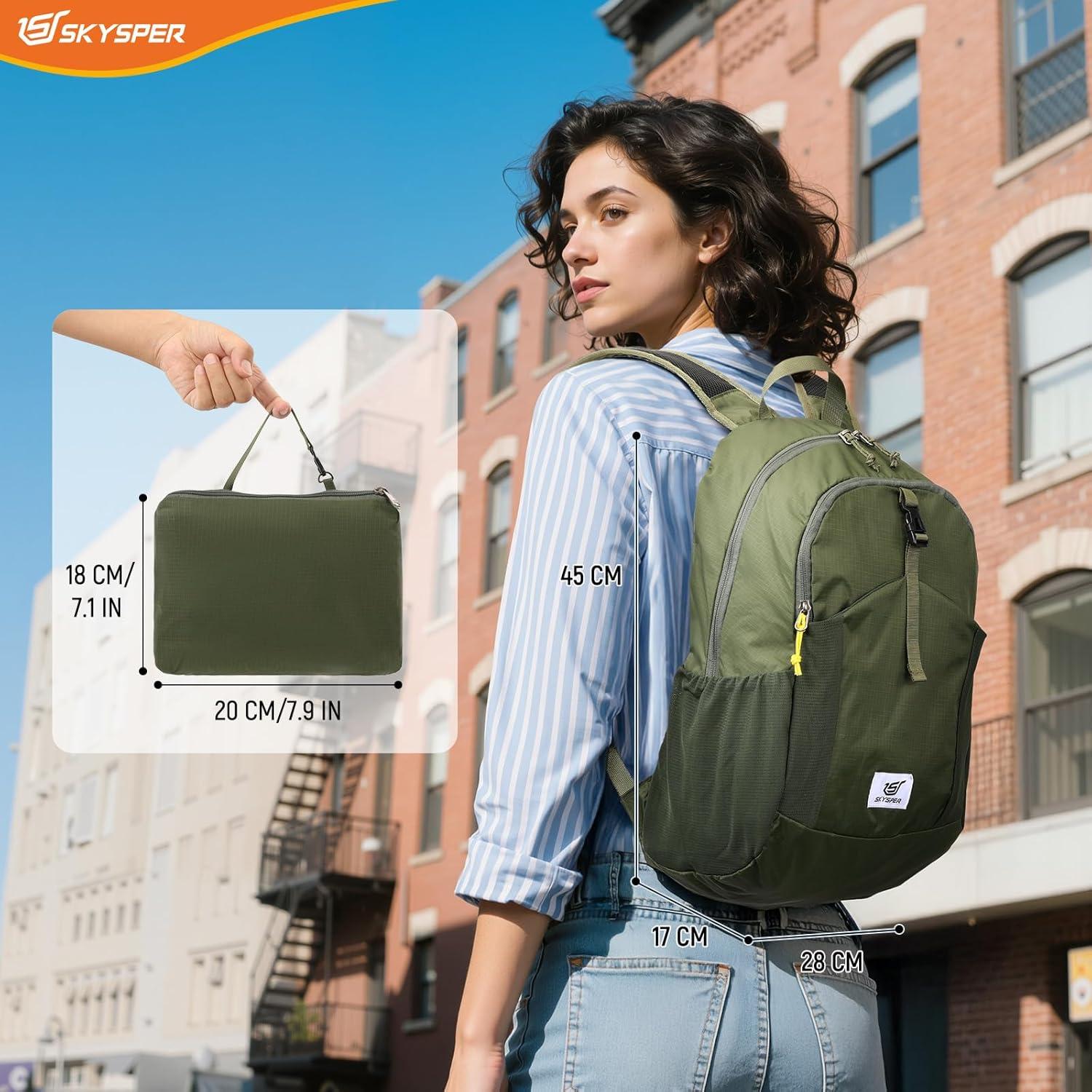 Mochila de Senderismo Plegable SKYSPER 20L Verde Militar