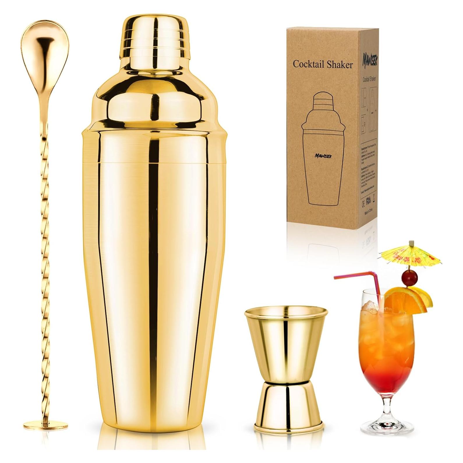 Set de Coctelera Profesional Mawisek 750ml 3 Piezas Dorado