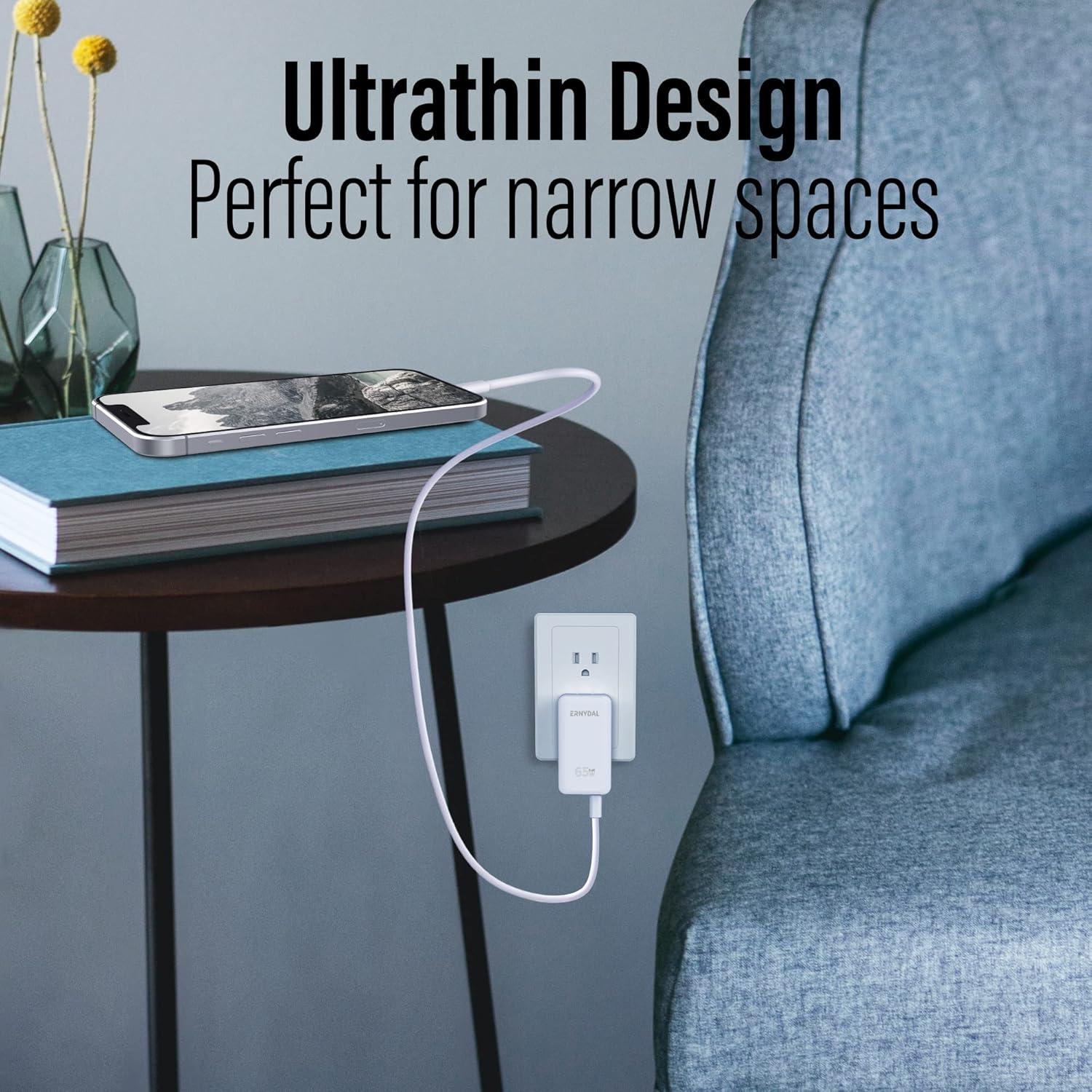 Cargador de pared USB C 65W Ernydal, ultra delgado y rápido