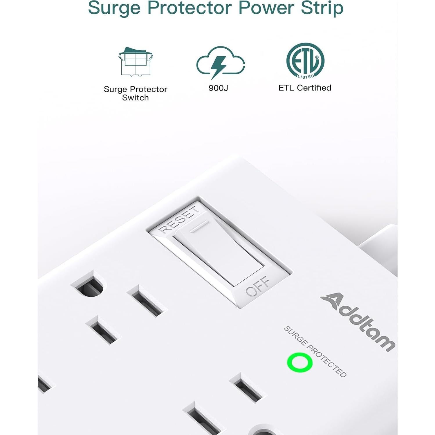 Regleta de Protección Addtam 1.5M 6 Salidas 4 USB