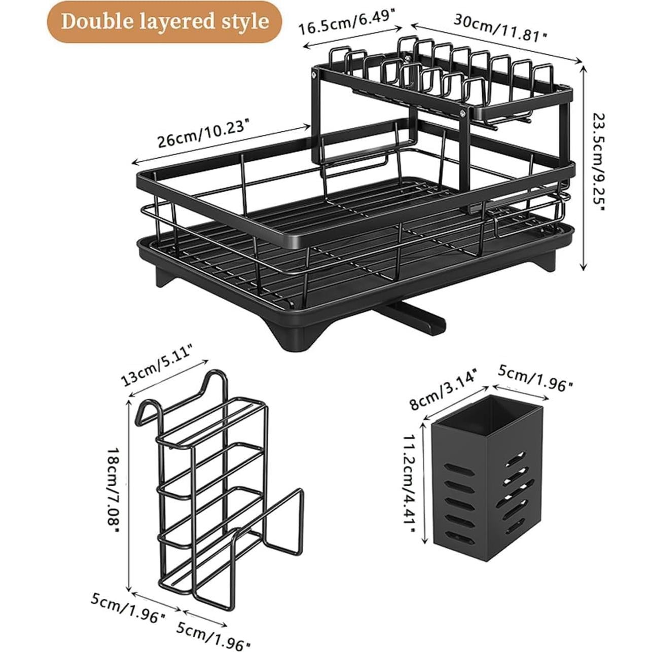 Escurridor de Platos de 2 Niveles BCWW - Negro, Drenaje Eficiente