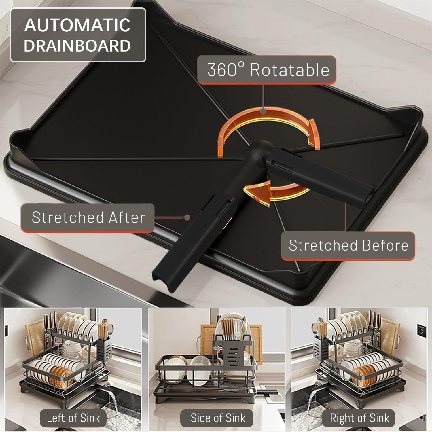Escurridor de Platos de 2 Niveles BCWW - Negro, Drenaje Eficiente