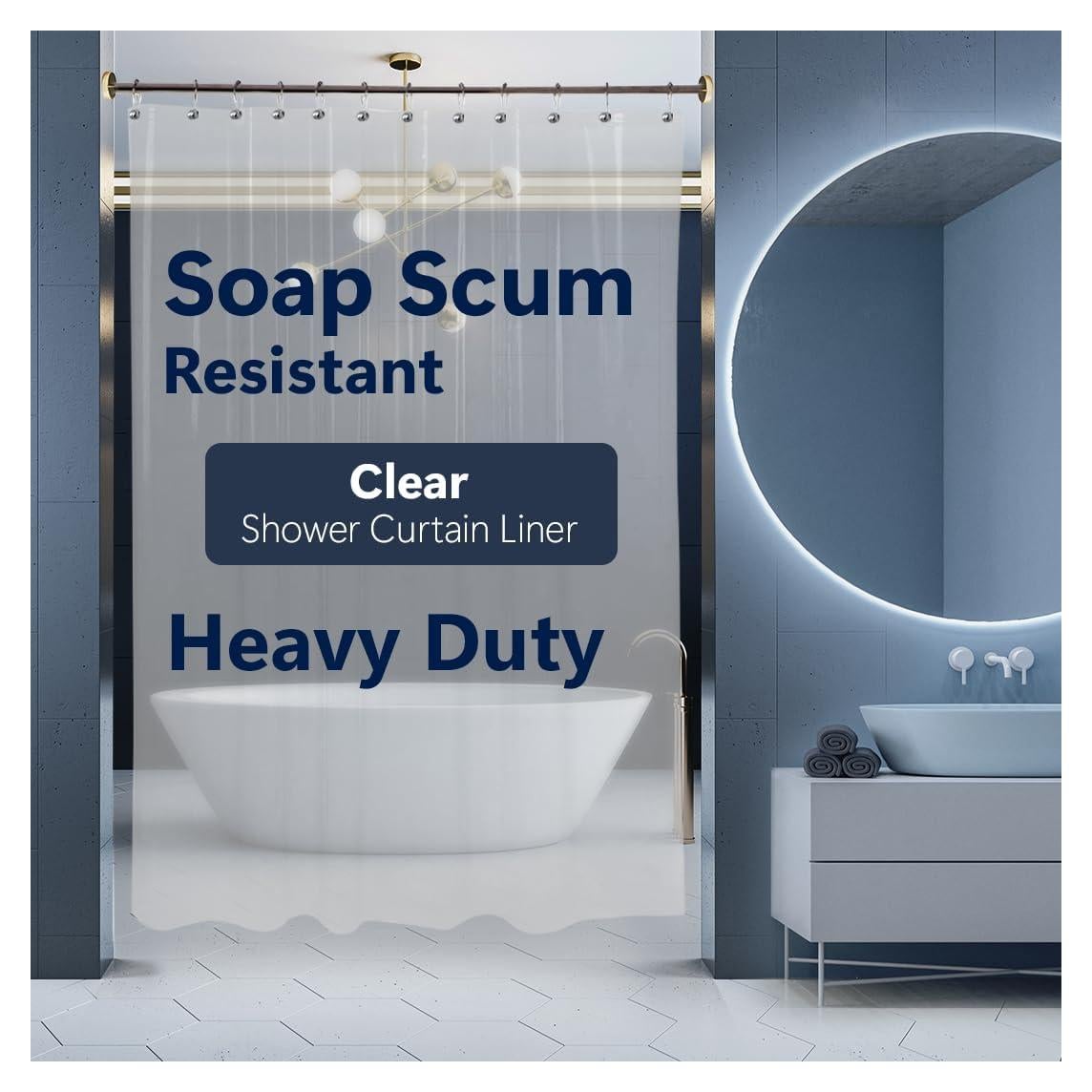 Cortina de Ducha Epica de Vinilo Transparente 1.83m x 1.83m