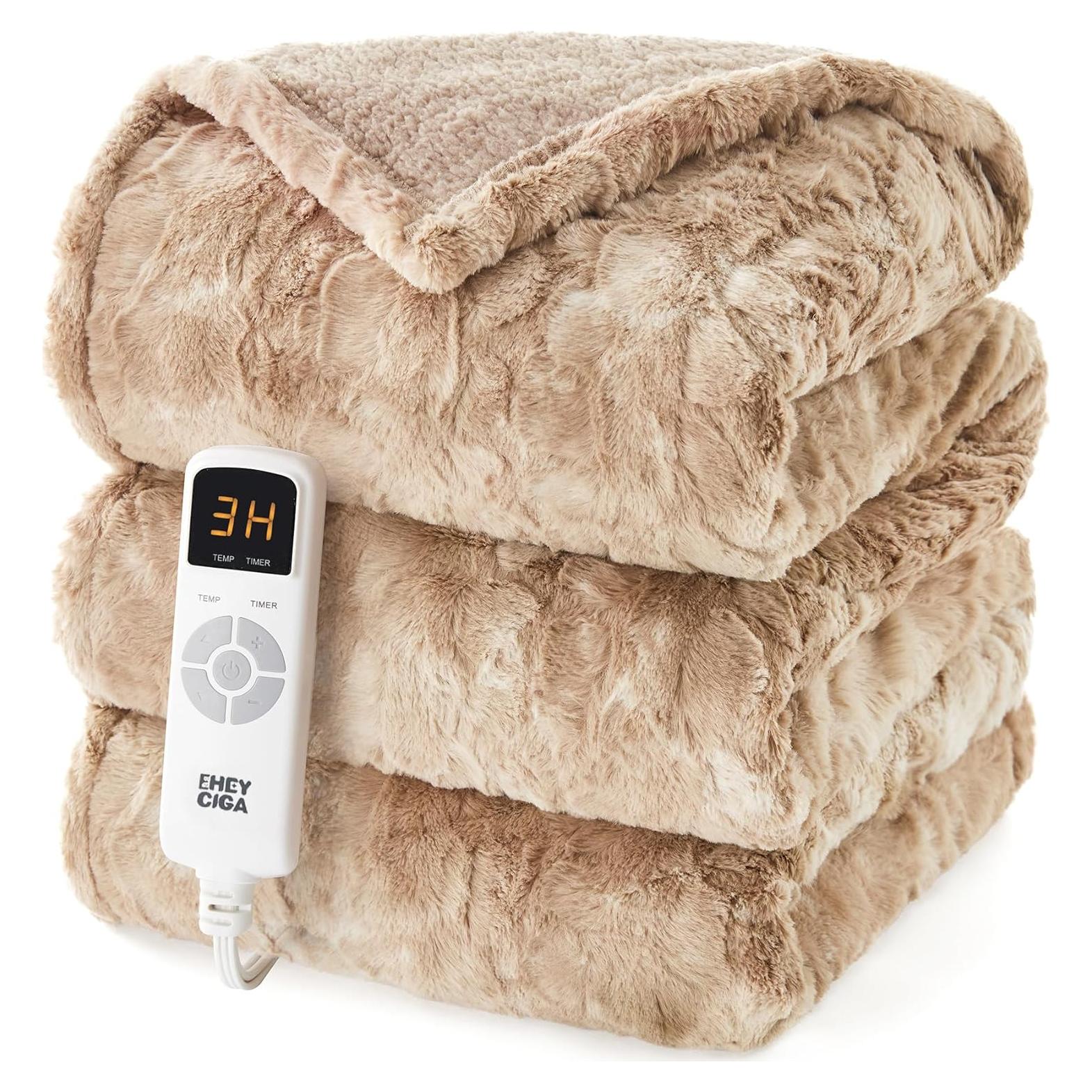 Manta Eléctrica EHEYCIGA 127x152 cm Piel Sintética Camello