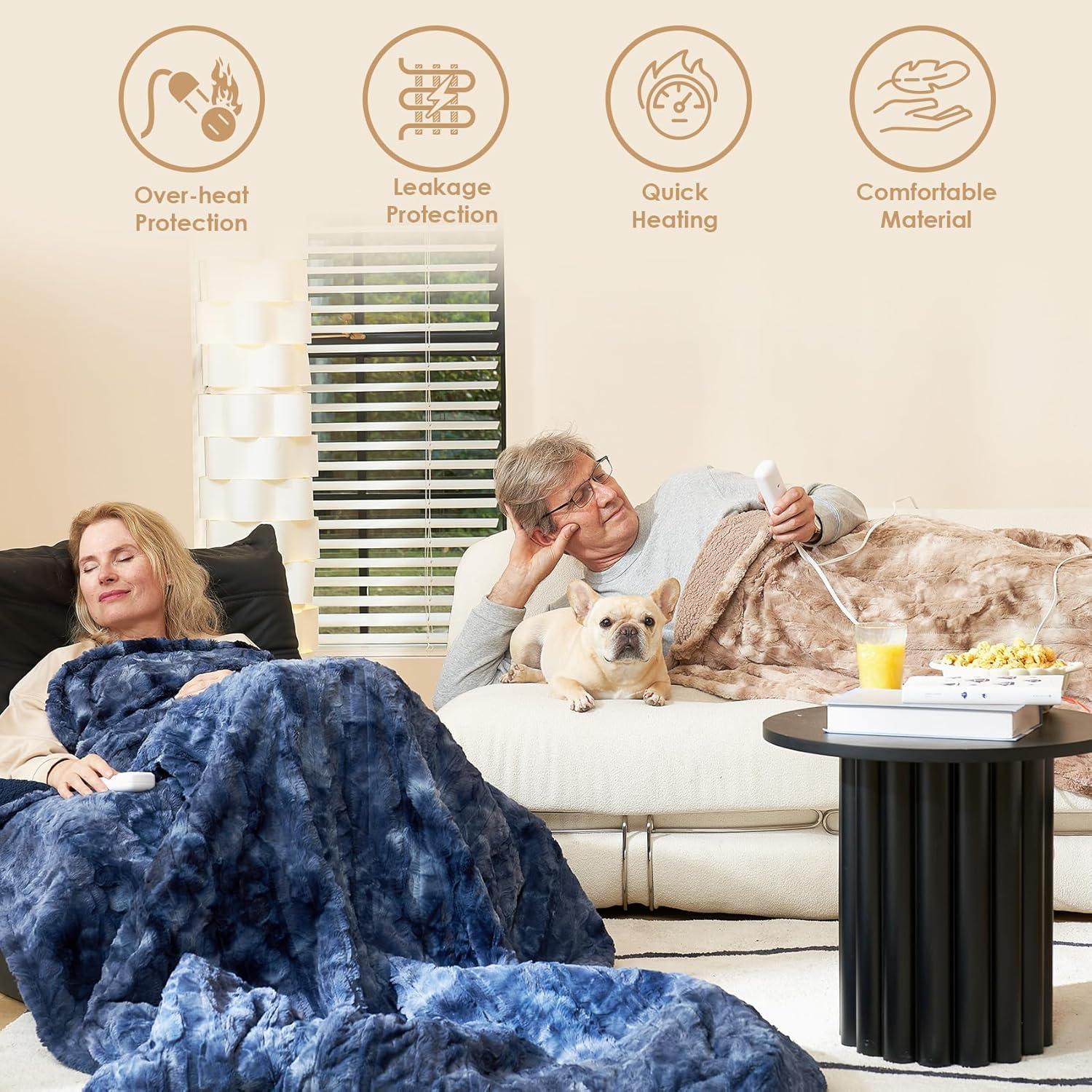 Manta Eléctrica EHEYCIGA 127x152 cm Piel Sintética Camello