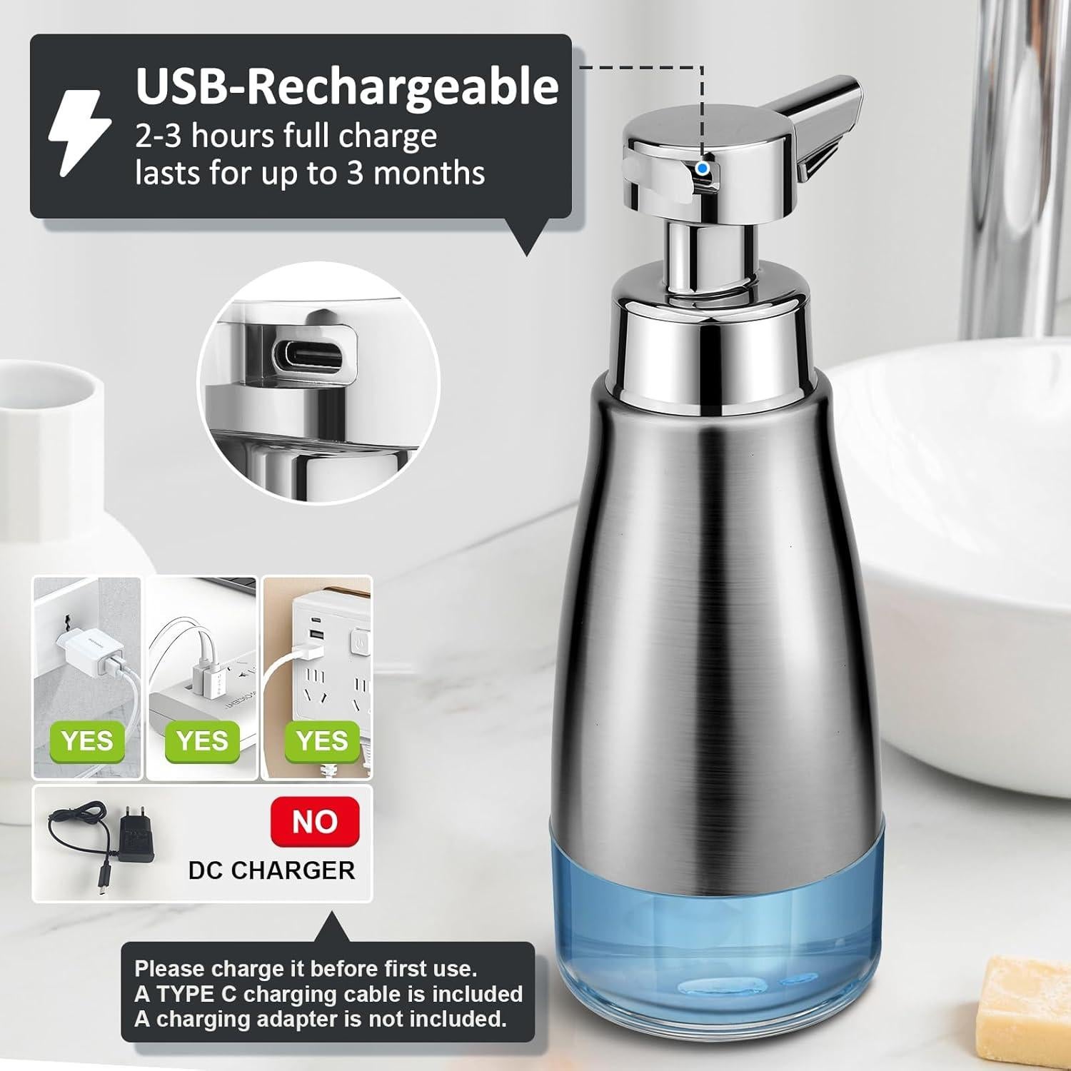 Dispensador Automático de Jabón Espumoso Blancel 450ml Acero Inoxidable