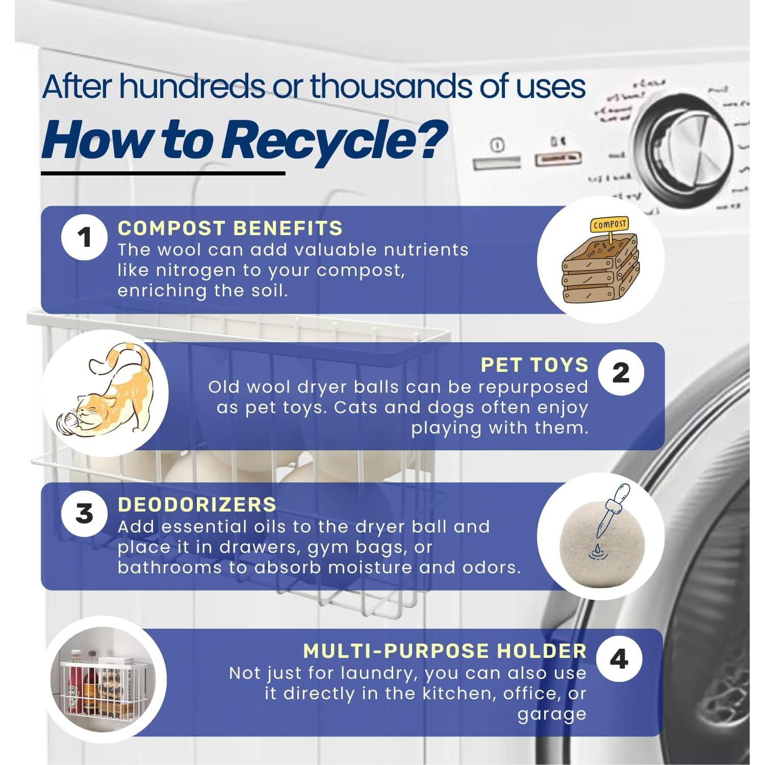 Pelotas de Secadora de Lana ENUKYCOM 6 Pcs + Soporte Magnético