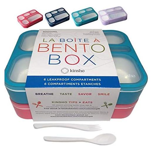 Set de 2 Cajas de Almuerzo Bento Kinsho 6 Compartimentos