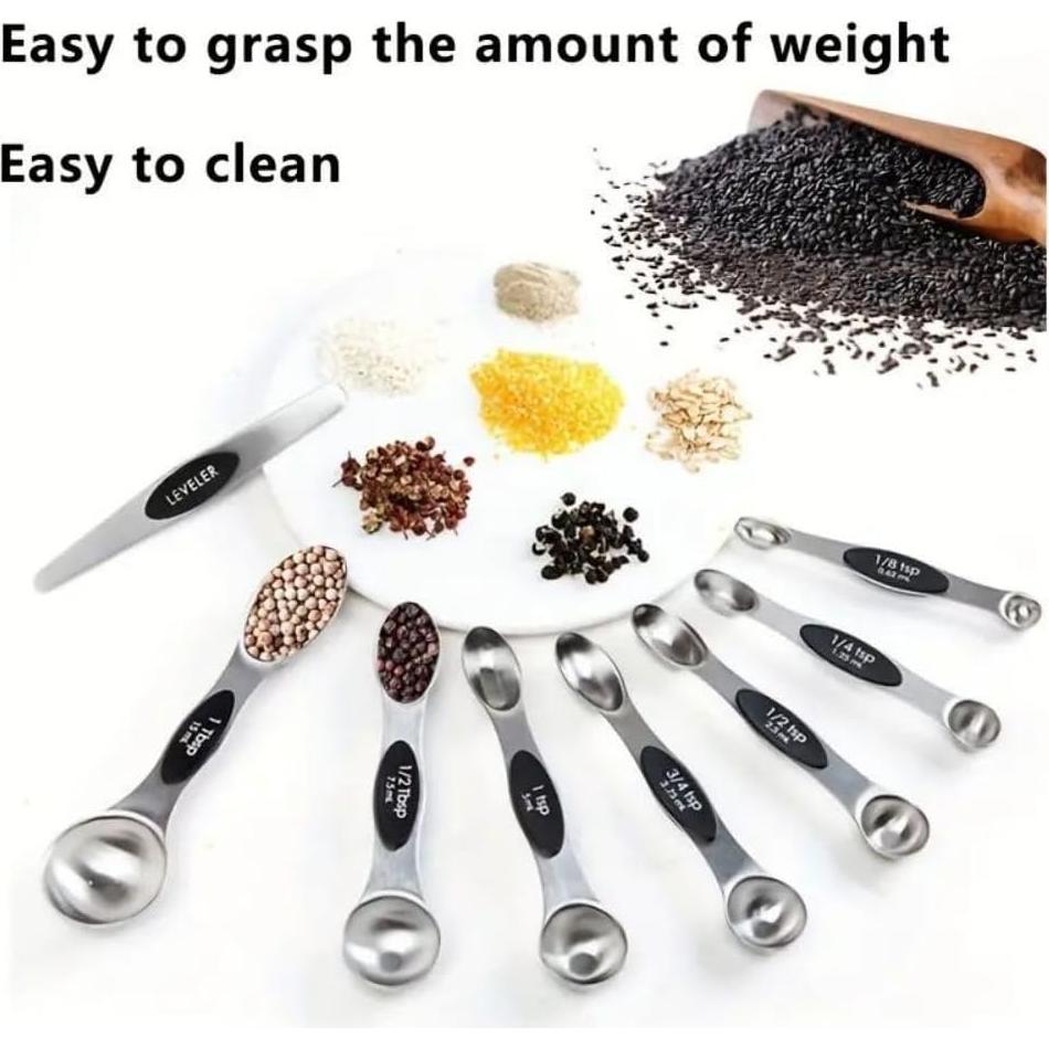 Juego de 8 Cucharas Medidoras Magnéticas Acero Inoxidable