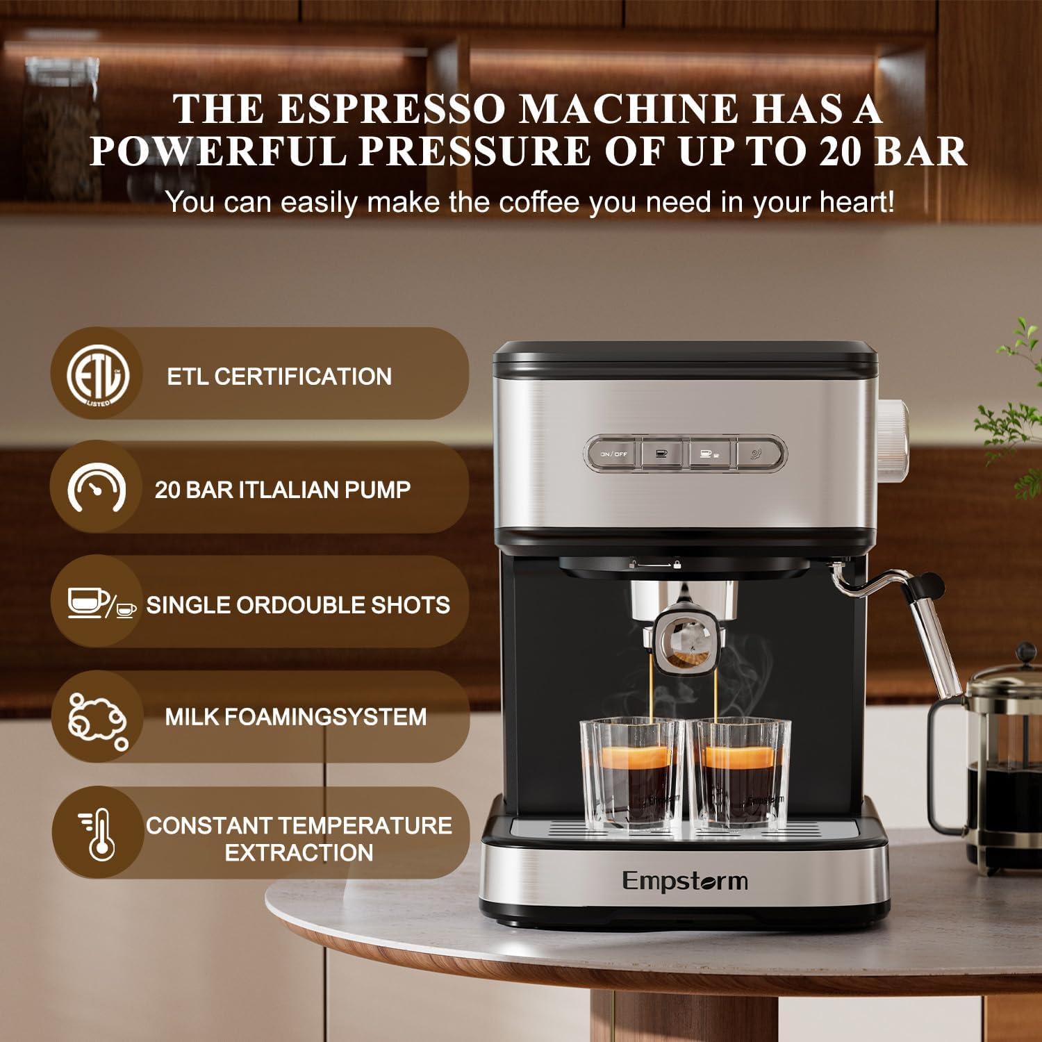 Máquina de Espresso Empstorm CM8501B-N 20 Bar con Vaporizador