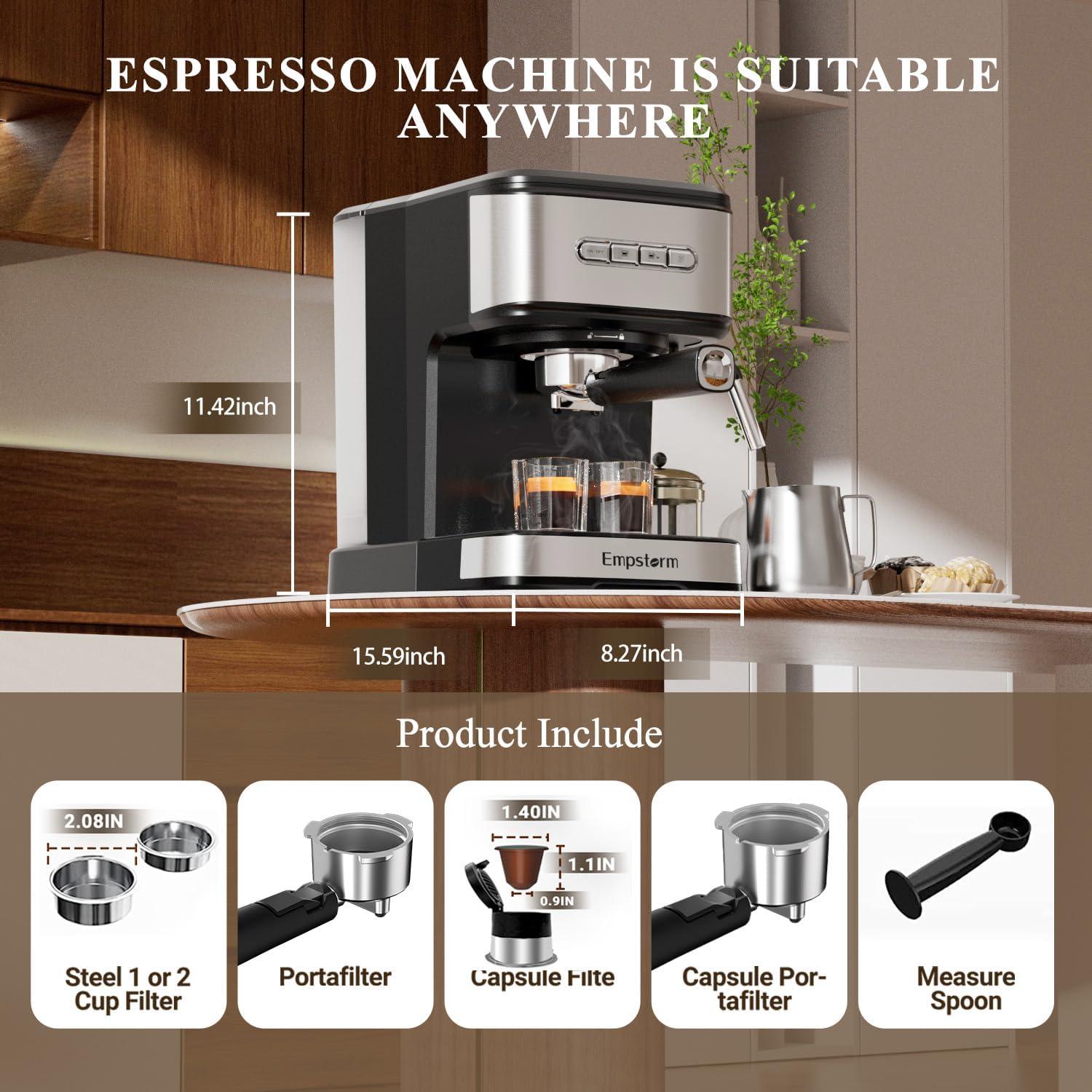 Máquina de Espresso Empstorm CM8501B-N 20 Bar con Vaporizador
