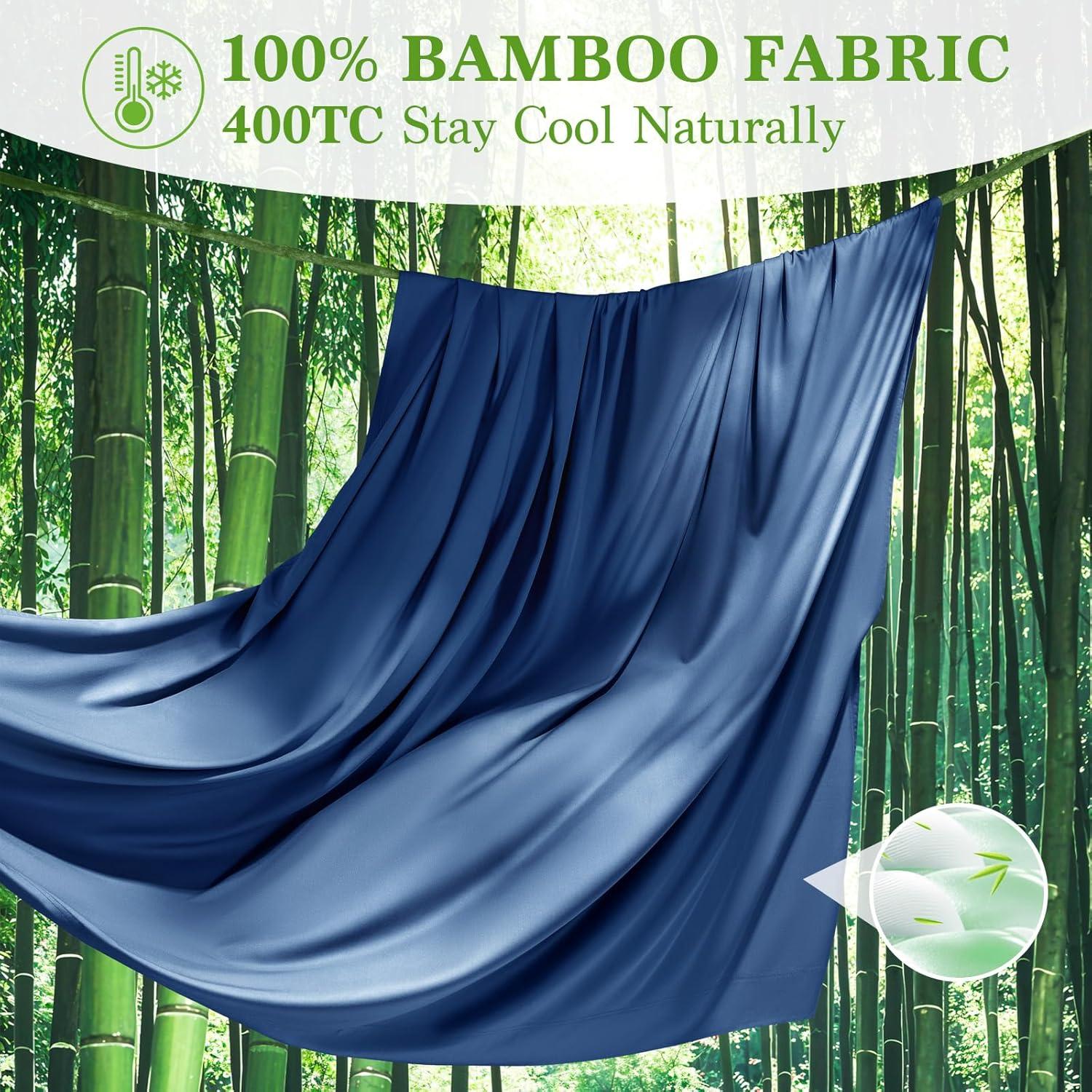 Juego de Sábanas Rey Shilucheng 100% Viscosa Bambú 6 Piezas Azul Marino