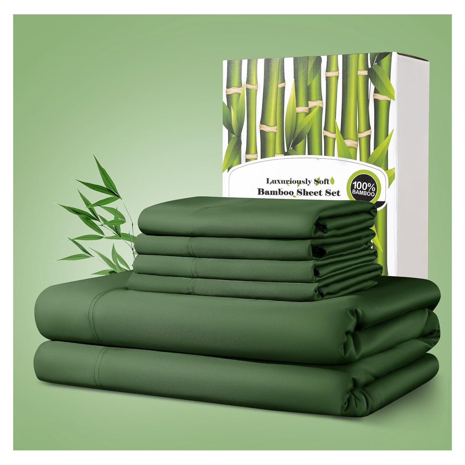 Juego de Sábanas Rey Shilucheng 100% Viscosa Bambú 6 Piezas Verde Oliva