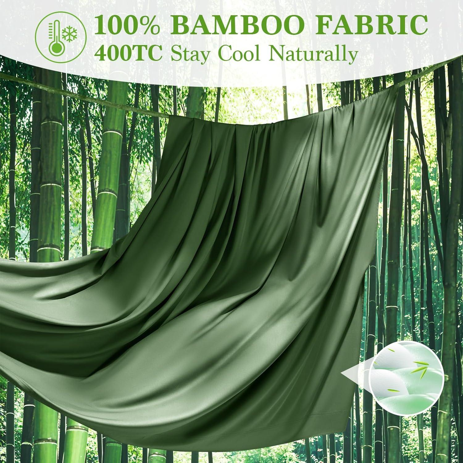 Juego de Sábanas Rey Shilucheng 100% Viscosa Bambú 6 Piezas Verde Oliva