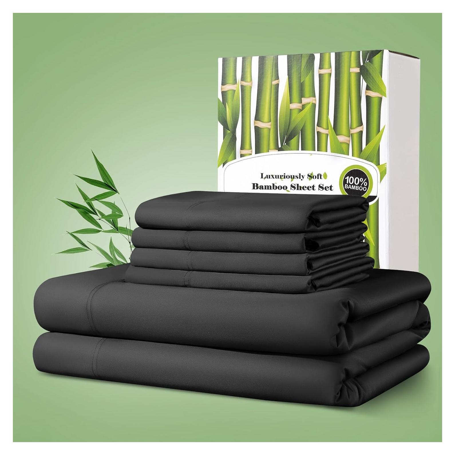 Juego de Sábanas Rey Shilucheng 100% Viscosa Bambú 6 Piezas Negro