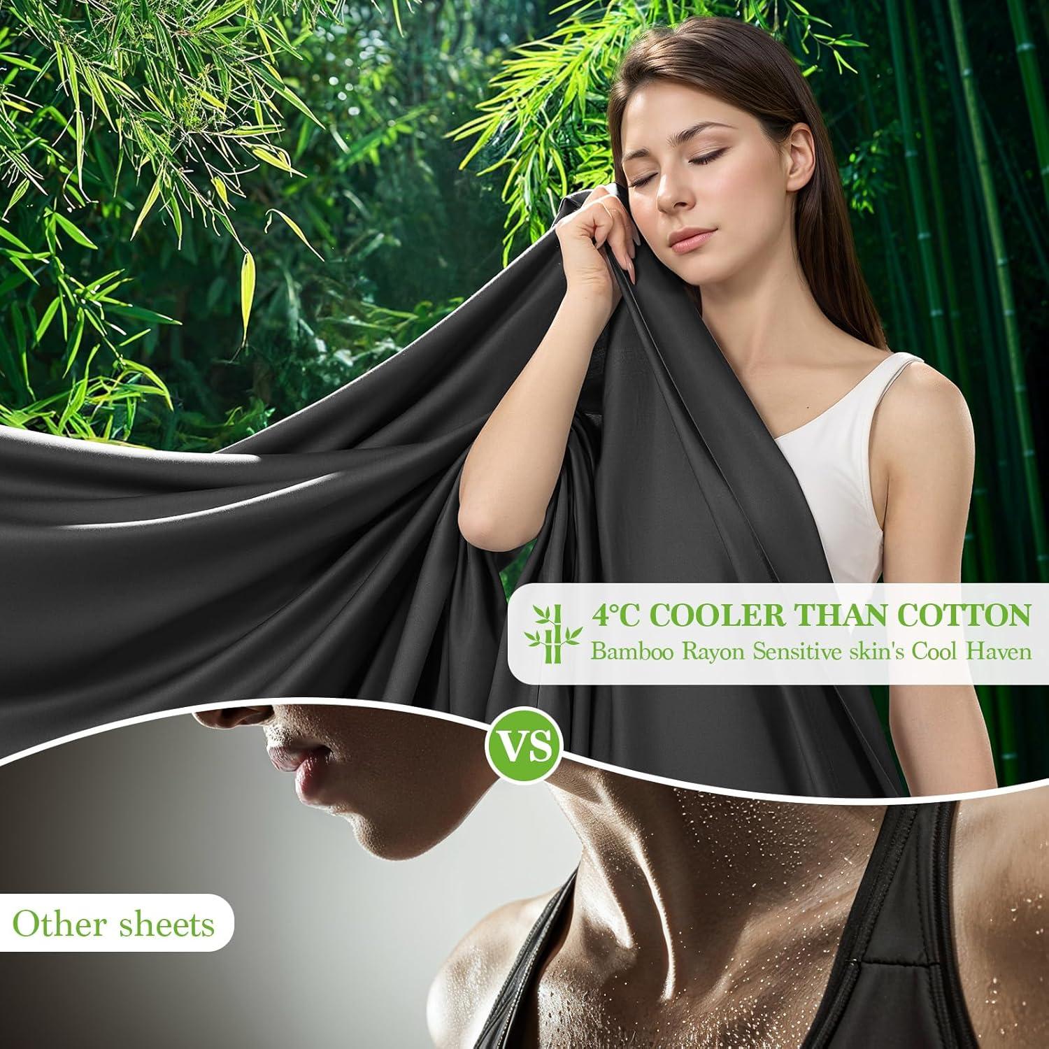 Juego de Sábanas Rey Shilucheng 100% Viscosa Bambú 6 Piezas Negro