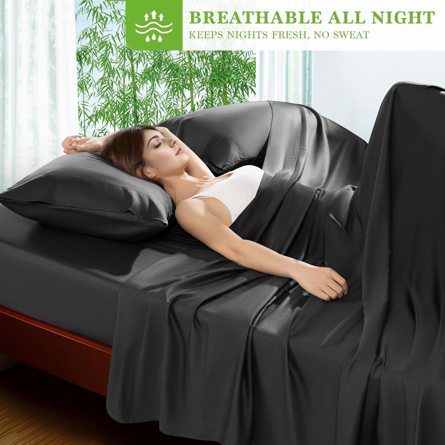 Juego de Sábanas Rey Shilucheng 100% Viscosa Bambú 6 Piezas Negro