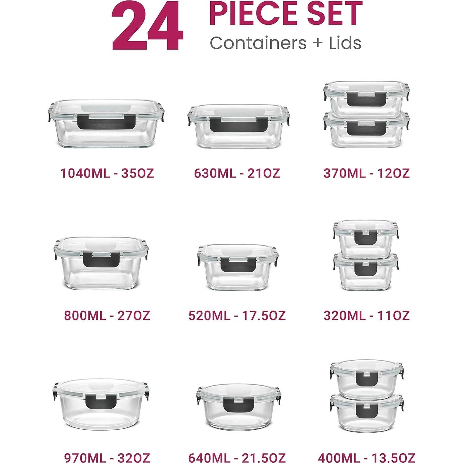 Contenedores de Almacenamiento de Vidrio FineDine 24 Piezas