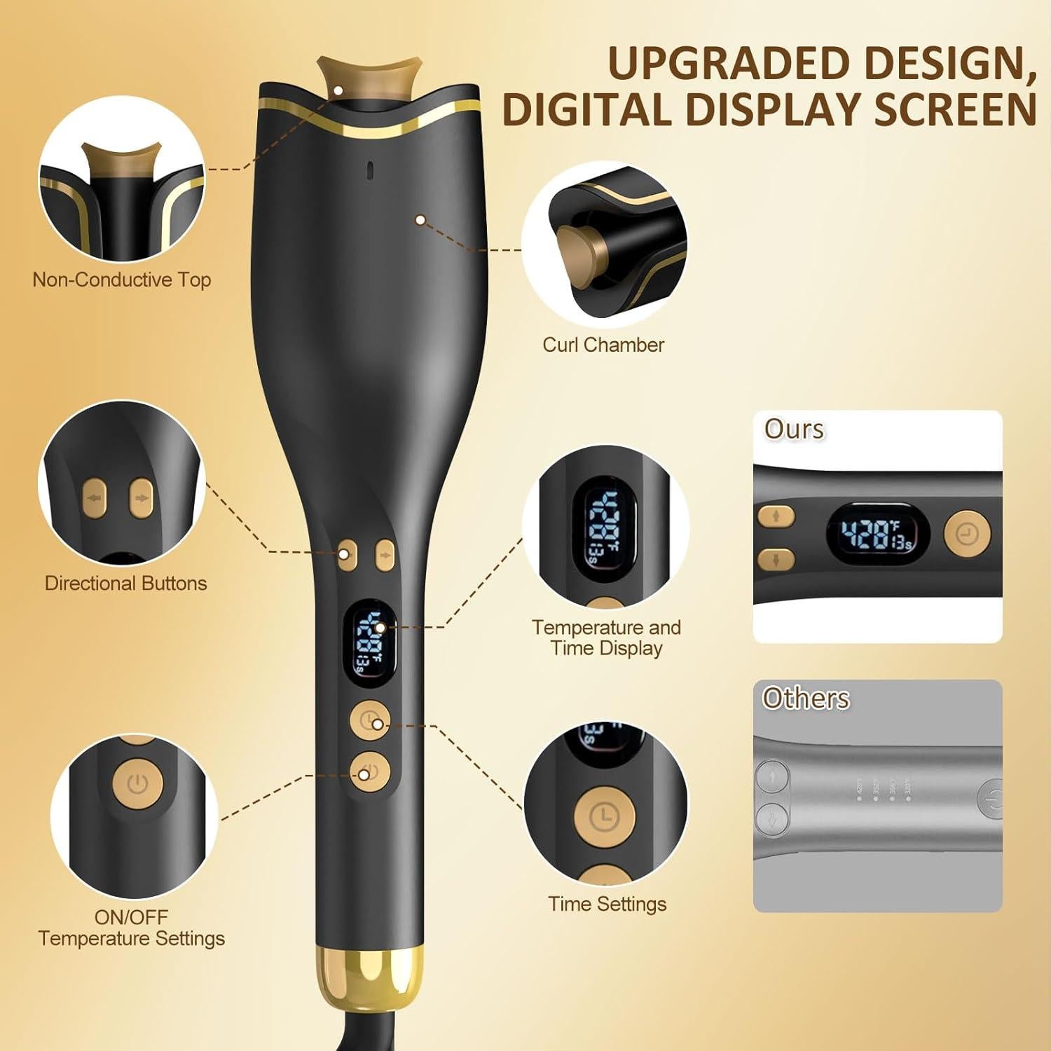 Rizador Automático SAKOTISO 1" Negro 4 Temperaturas LCD